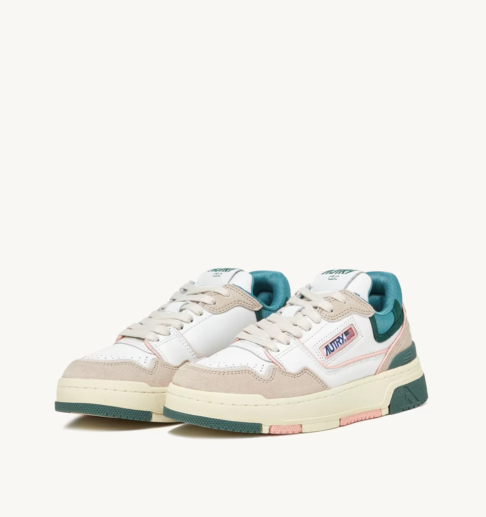 AUTRY Sneakers Clc In Pelle Colore Bianco Verde E Suede Beige^Donna Clc