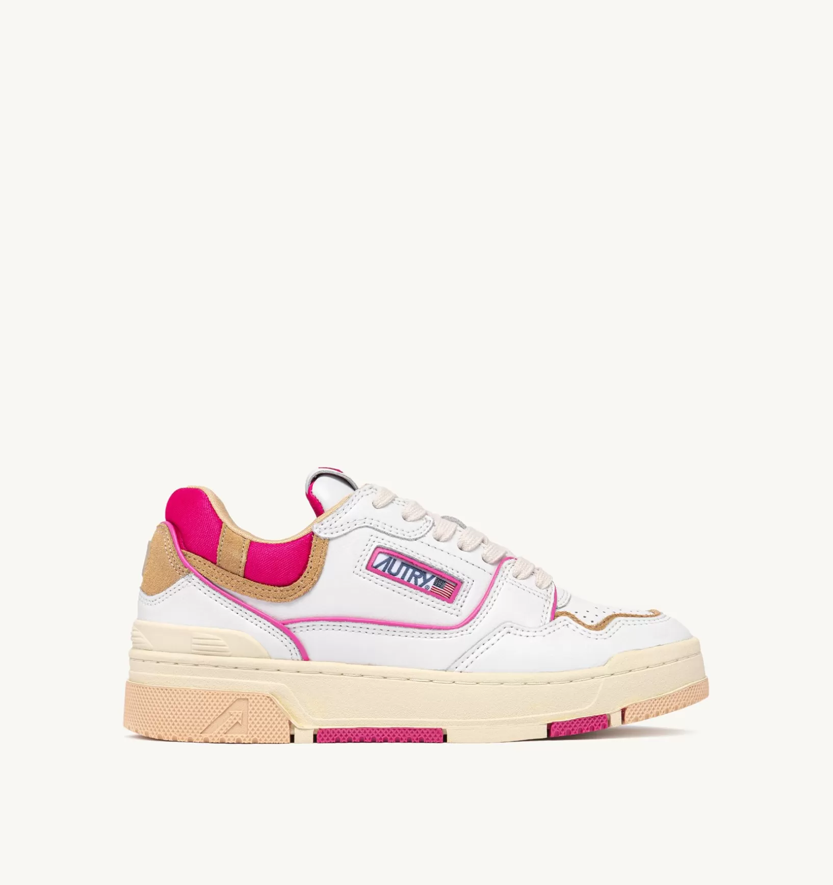 AUTRY Sneakers Clc In Pelle E Suede Colore Bianco Beige E Fuxia^Donna Clc