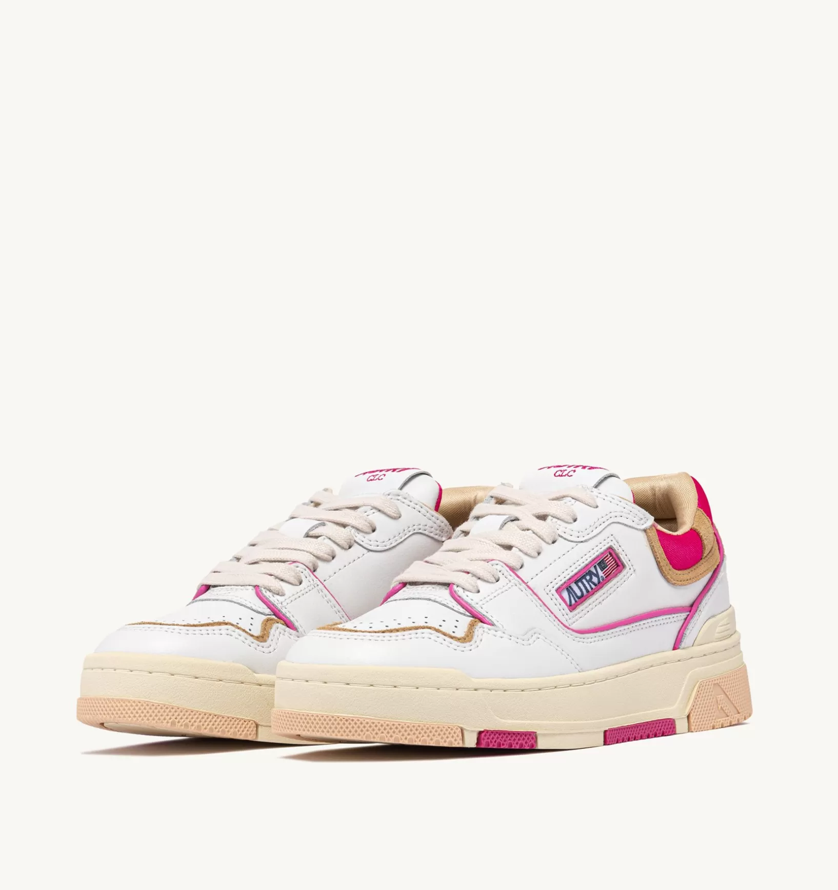 AUTRY Sneakers Clc In Pelle E Suede Colore Bianco Beige E Fuxia^Donna Clc