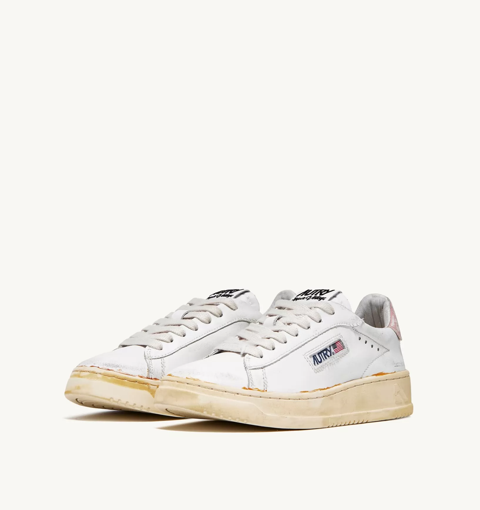AUTRY Sneakers Dallas Super Vintage Low In Pelle Bianco Rosa^Donna Super Vintage