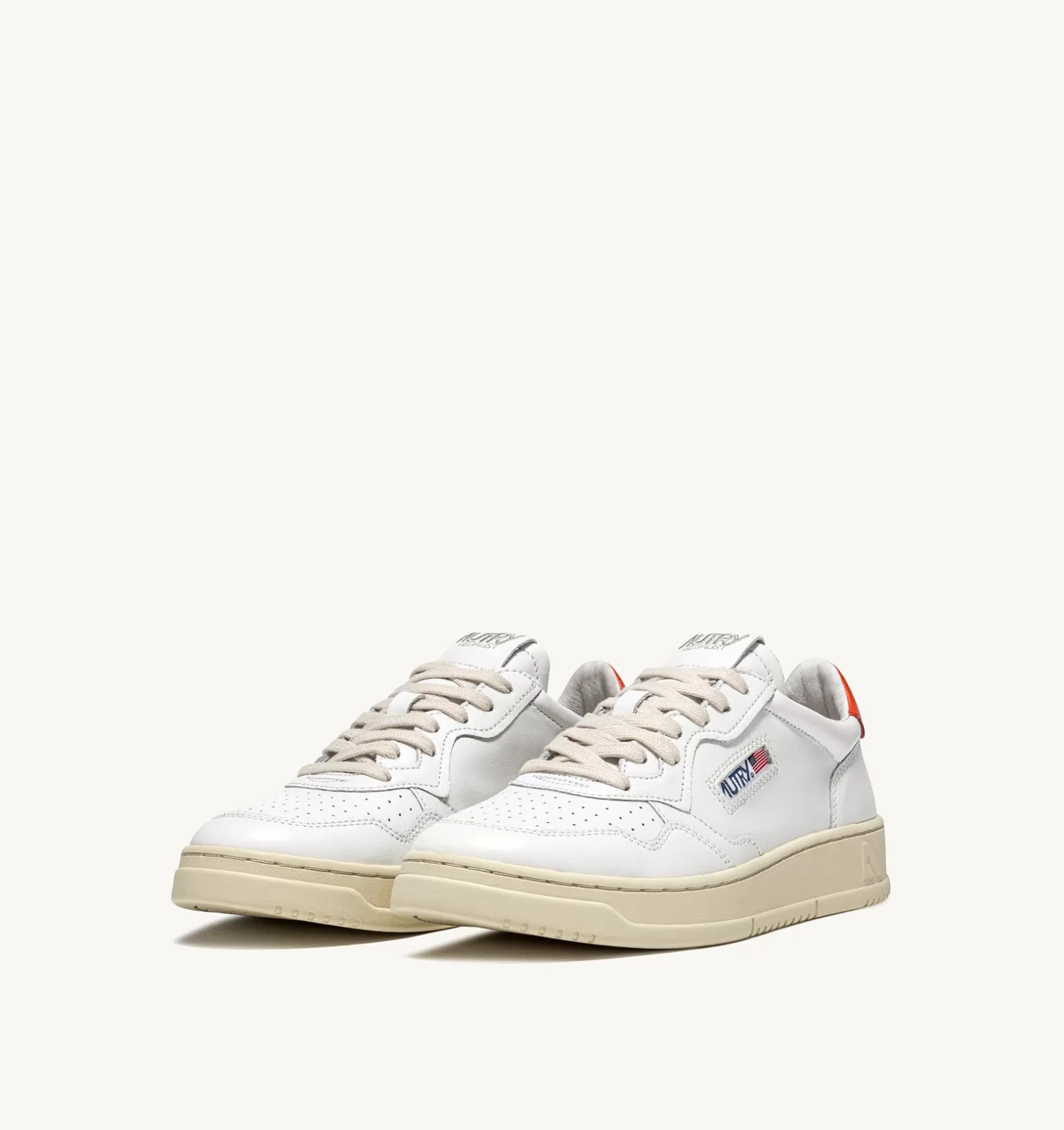 AUTRY Sneakers Medalist Low In Pelle Bianca E Arancione^Uomo Medalist
