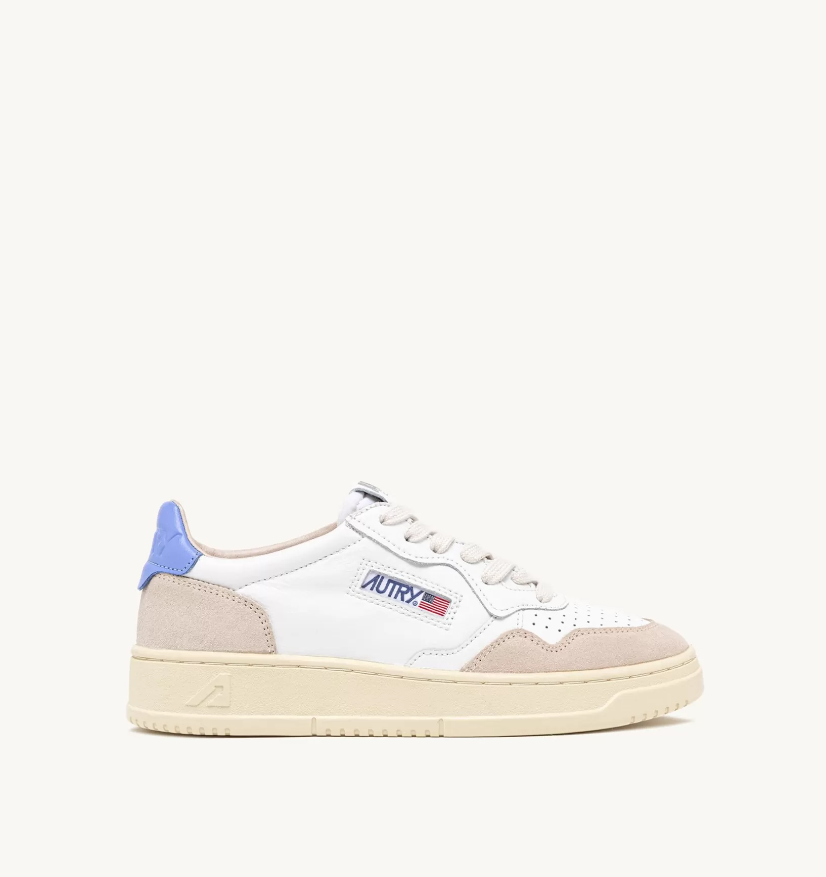AUTRY Sneakers Medalist Low In Pelle Bianca E Azzurra E Suede Beige^Donna Medalist