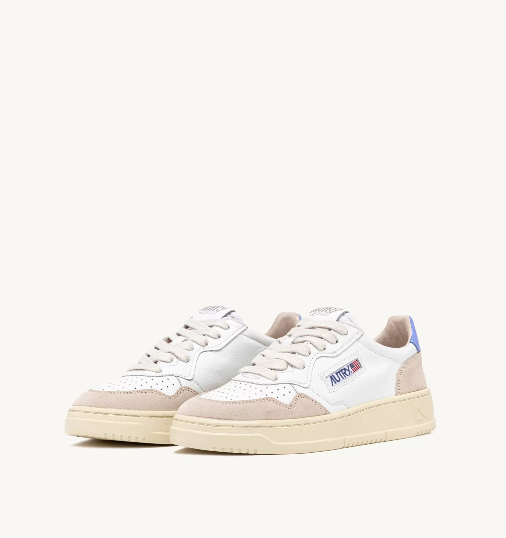 AUTRY Sneakers Medalist Low In Pelle Bianca E Azzurra E Suede Beige^Donna Medalist