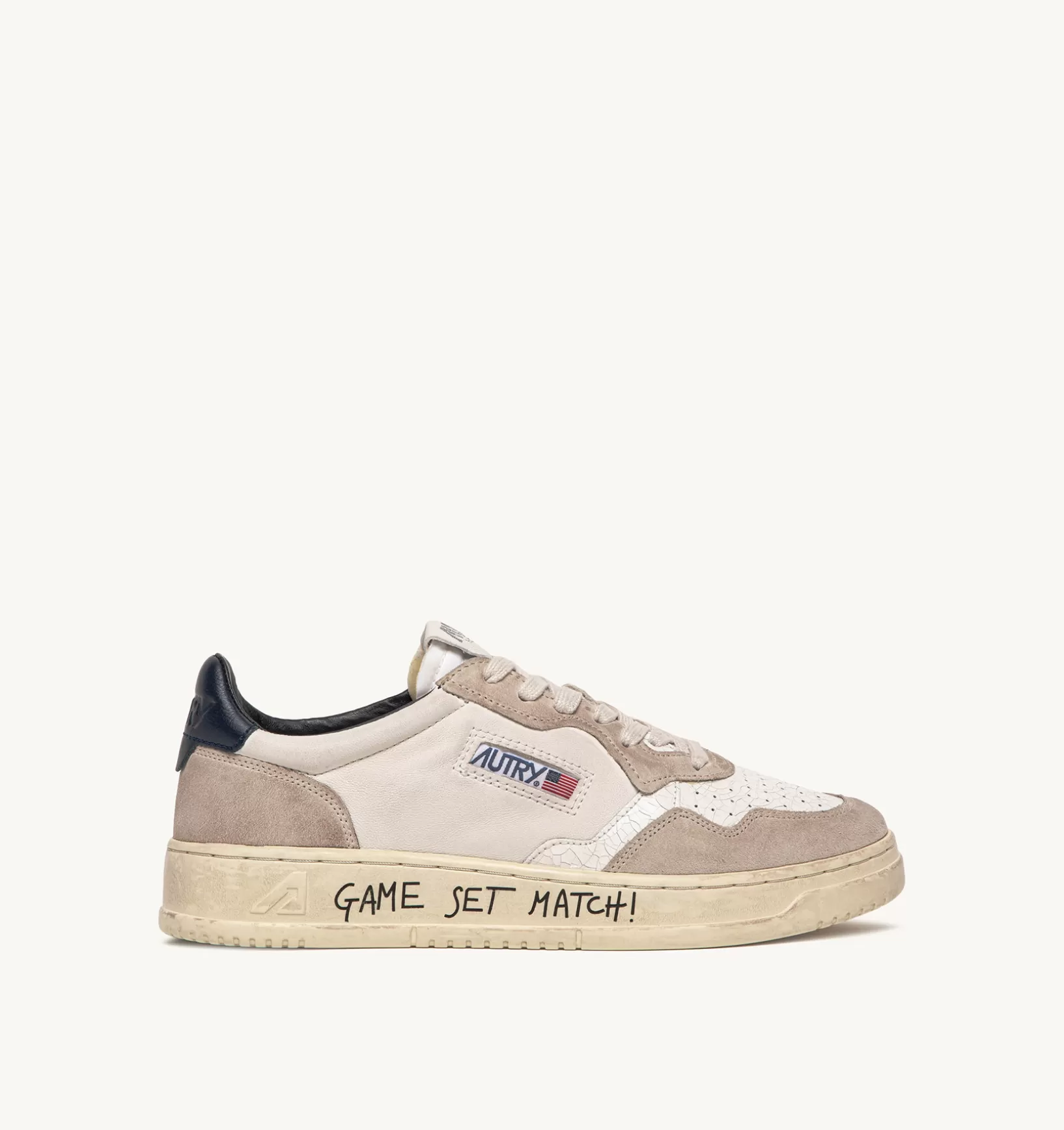 AUTRY Sneakers Medalist Low In Pelle Bianca E Blu E Suede Beige^Uomo Medalist