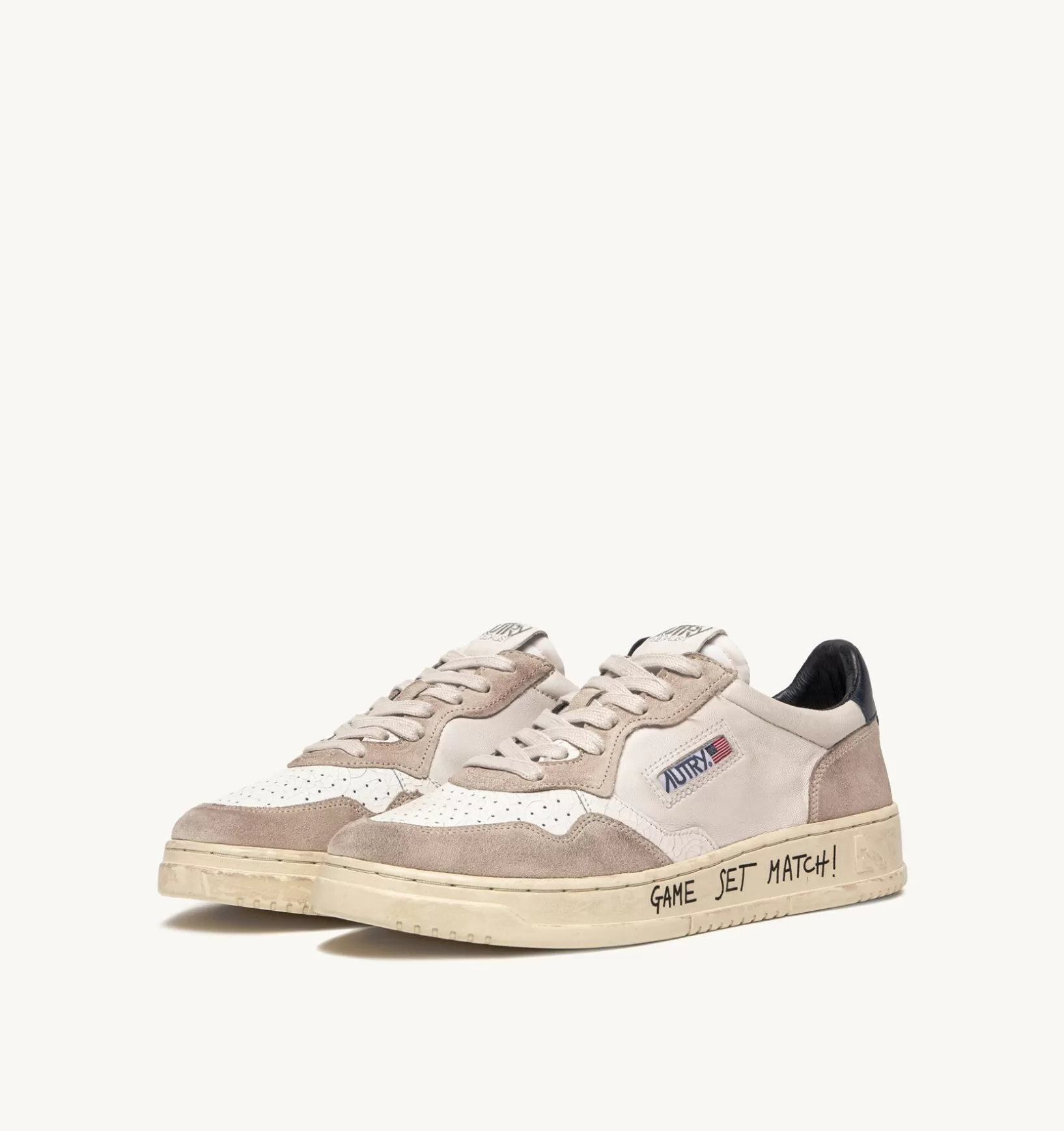 AUTRY Sneakers Medalist Low In Pelle Bianca E Blu E Suede Beige^Uomo Medalist