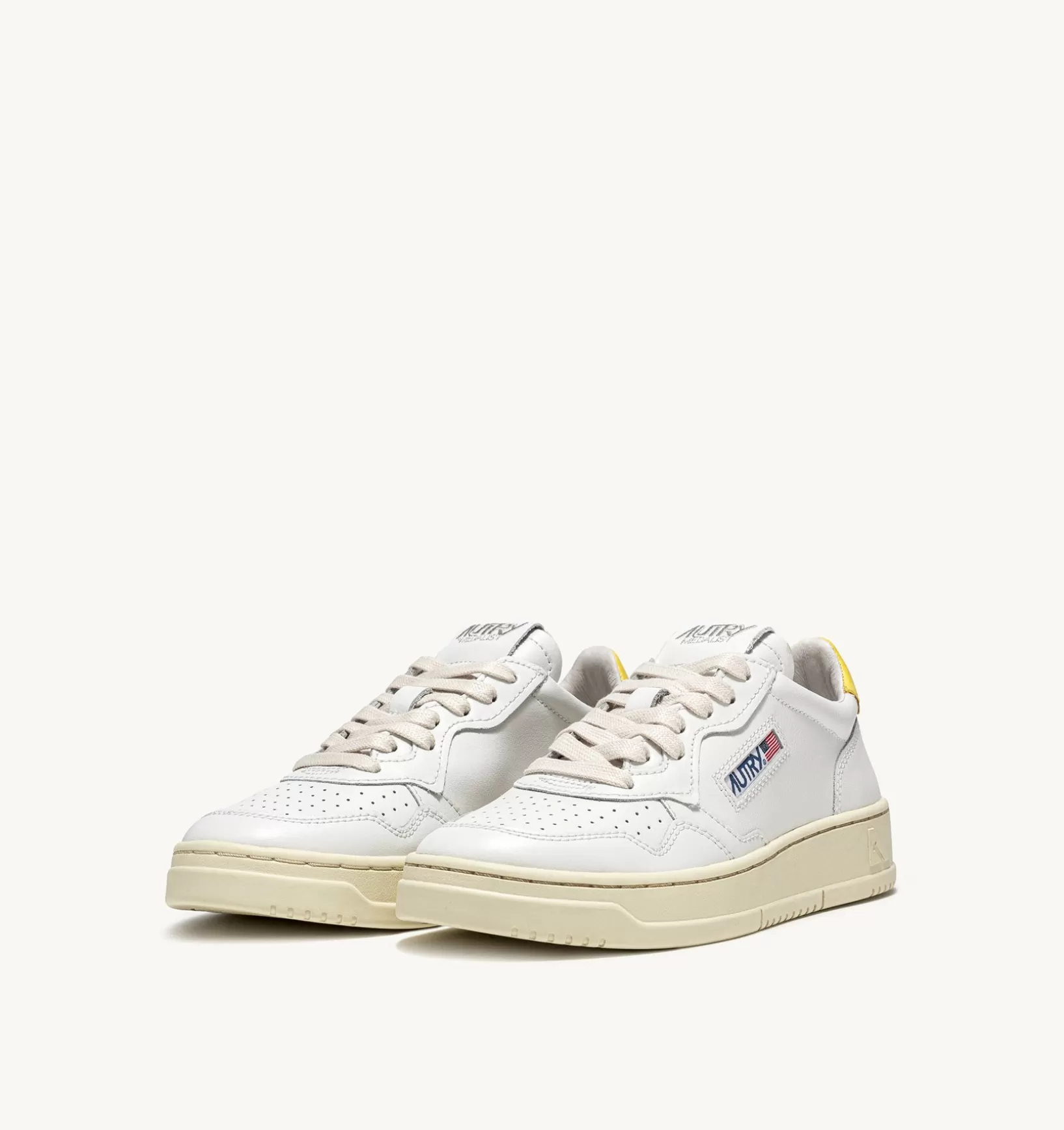AUTRY Sneakers Medalist Low In Pelle Bianca E Giallo^Donna Medalist