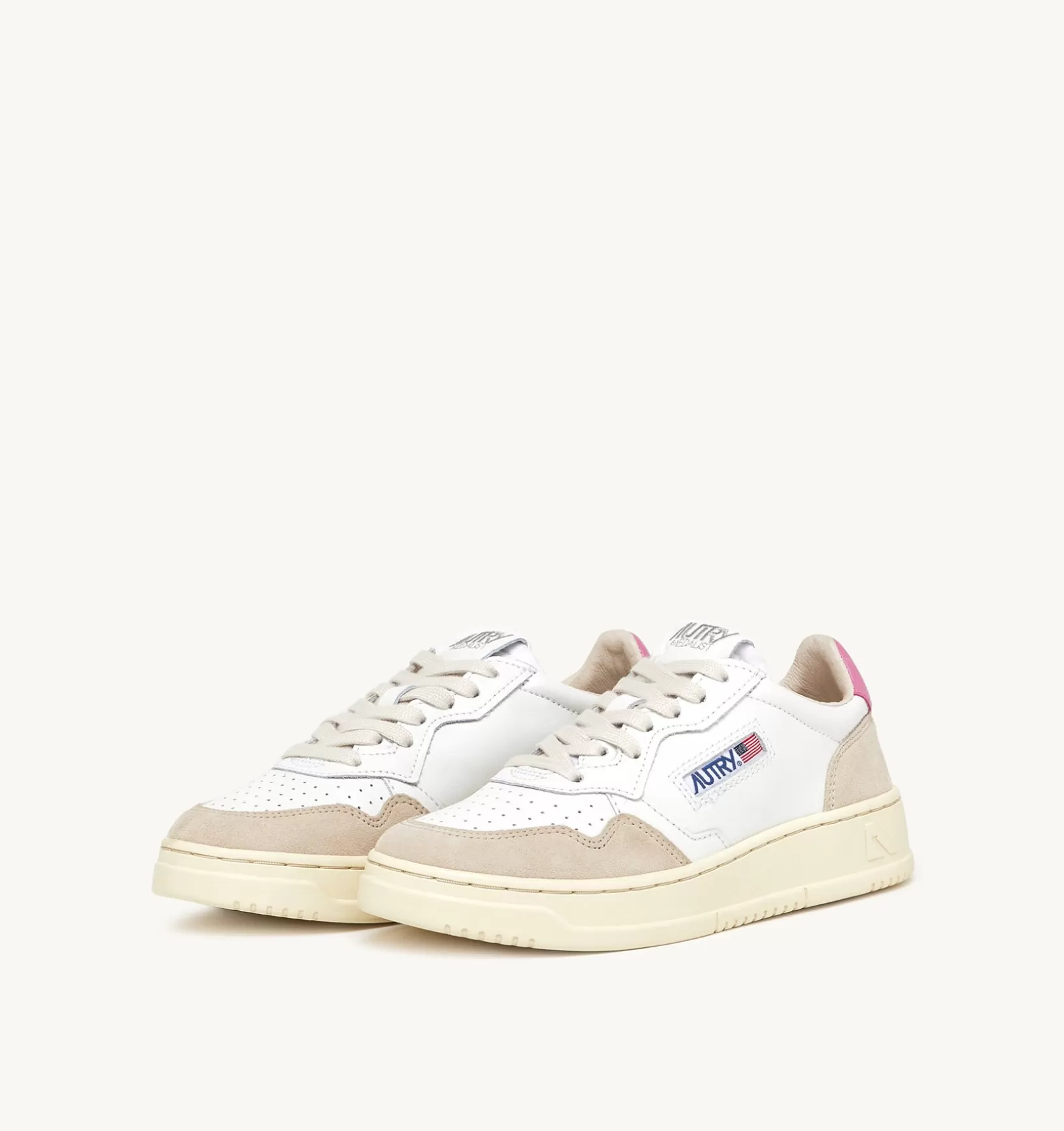 AUTRY Sneakers Medalist Low In Pelle Bianca E Rosa E Suede Beige^Donna Medalist