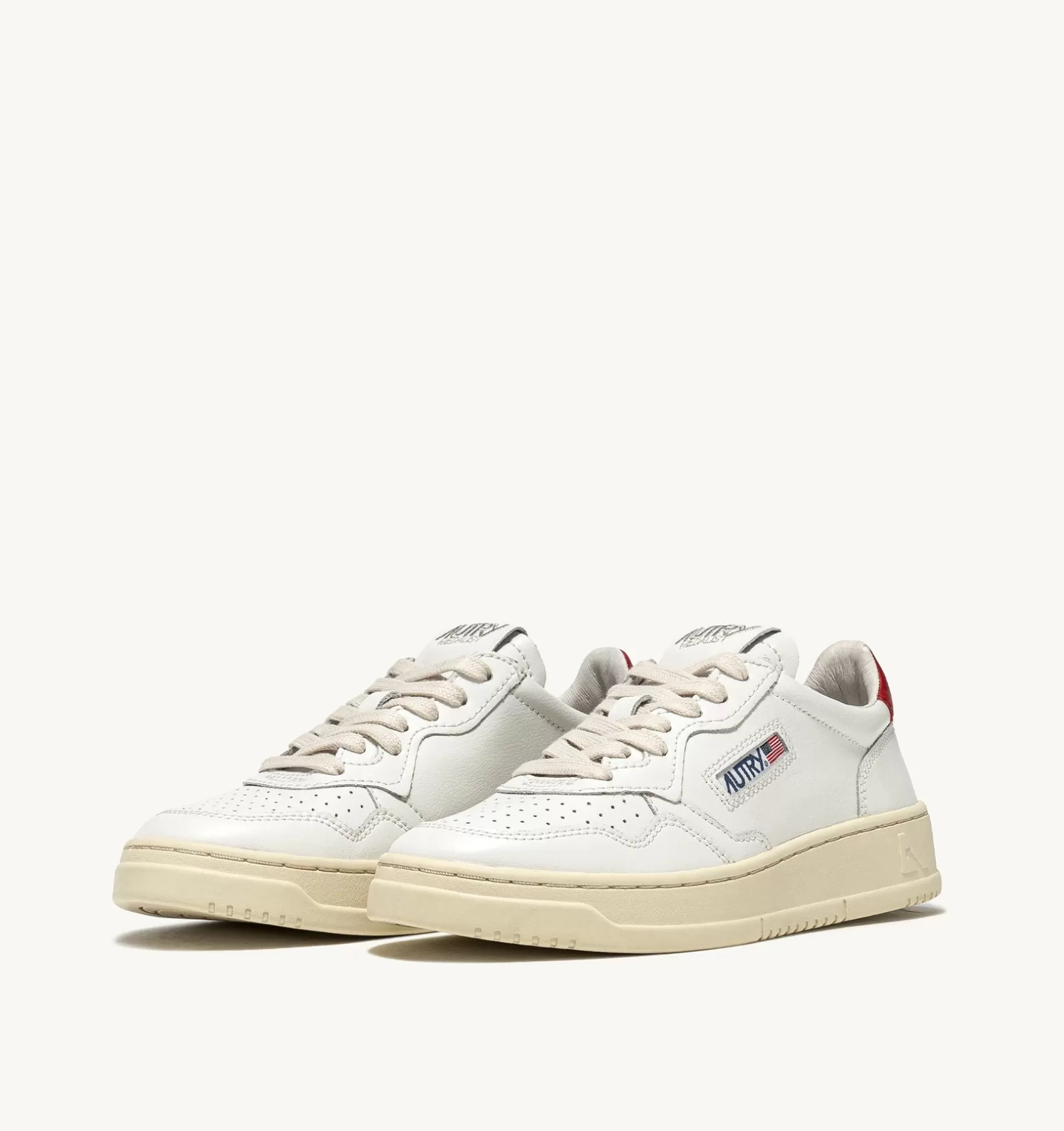 AUTRY Sneakers Medalist Low In Pelle Bianca E Rossa^Donna Medalist