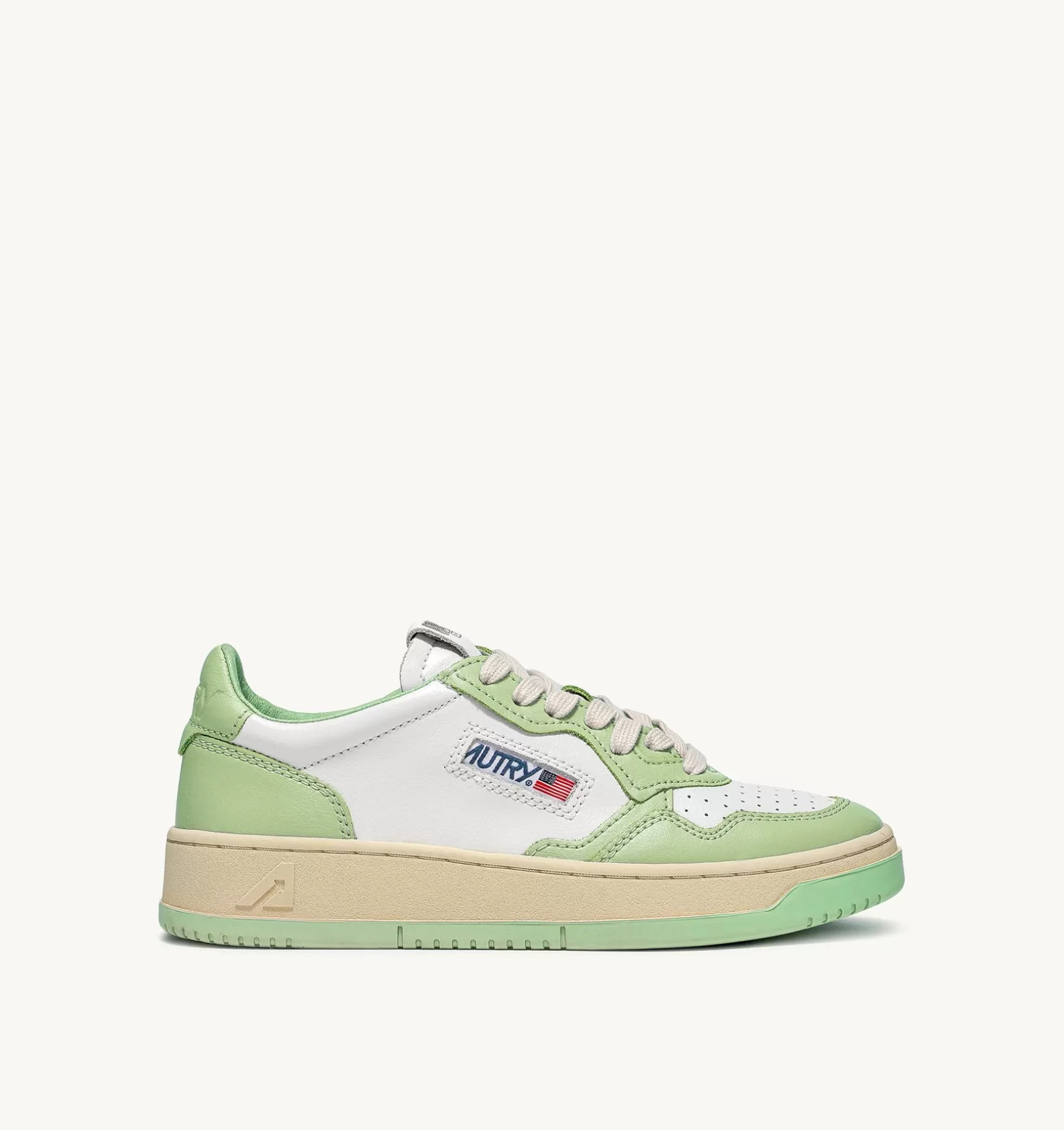 AUTRY Sneakers Medalist Low In Pelle Bicolore Bianco E Nile Green^Donna Medalist