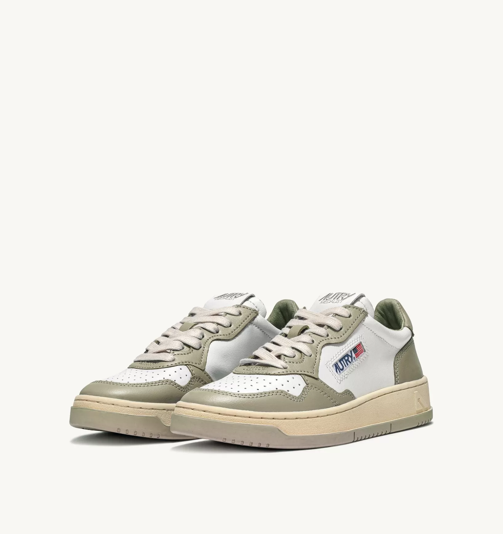 AUTRY Sneakers Medalist Low In Pelle Bicolore Bianco E Tortora^Donna Medalist