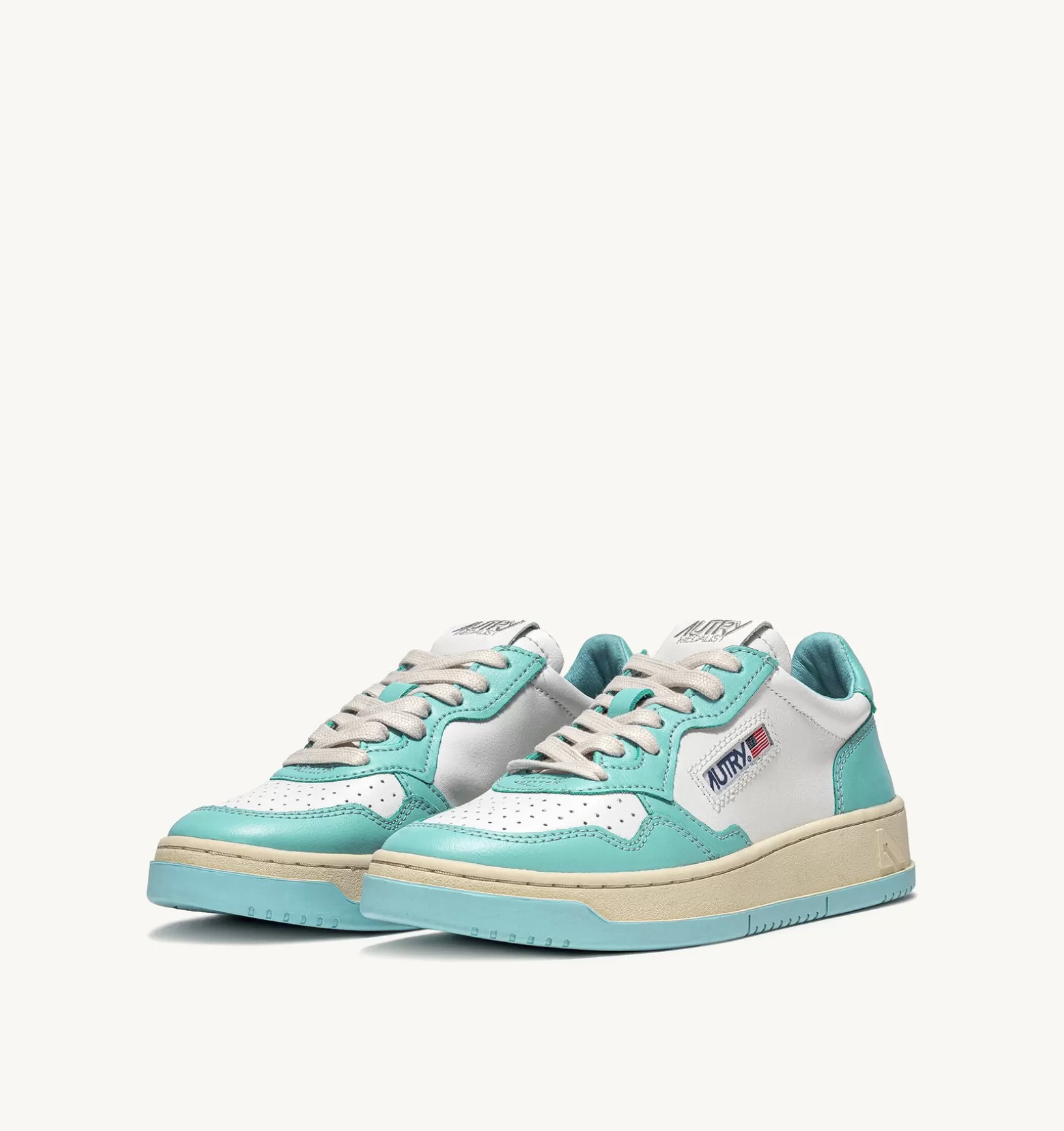 AUTRY Sneakers Medalist Low In Pelle Bicolore Bianco E Turquoise^Donna Medalist