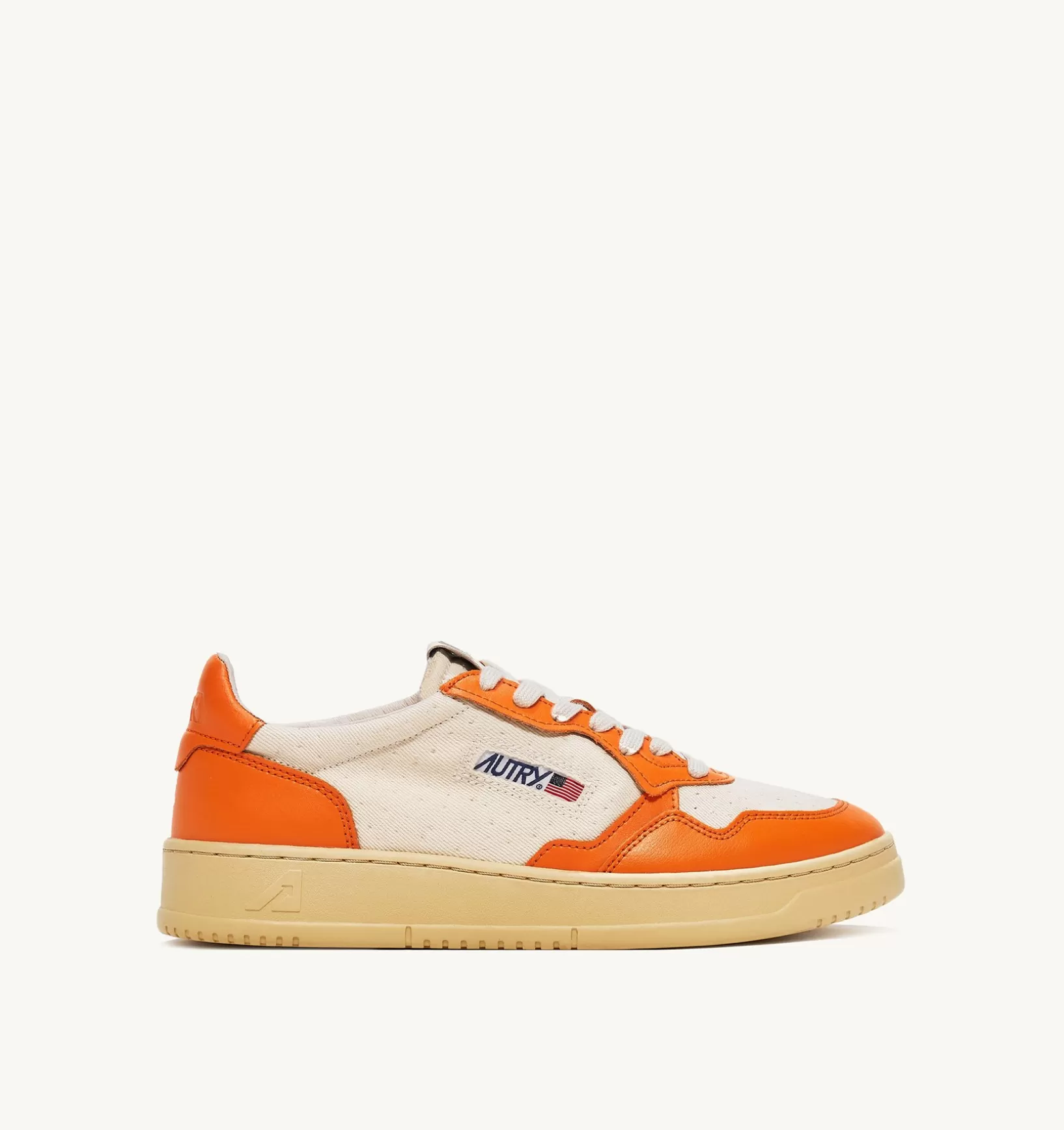 AUTRY Sneakers Medalist Low In Pelle E Canvas Bianco E Arancione^Donna Medalist