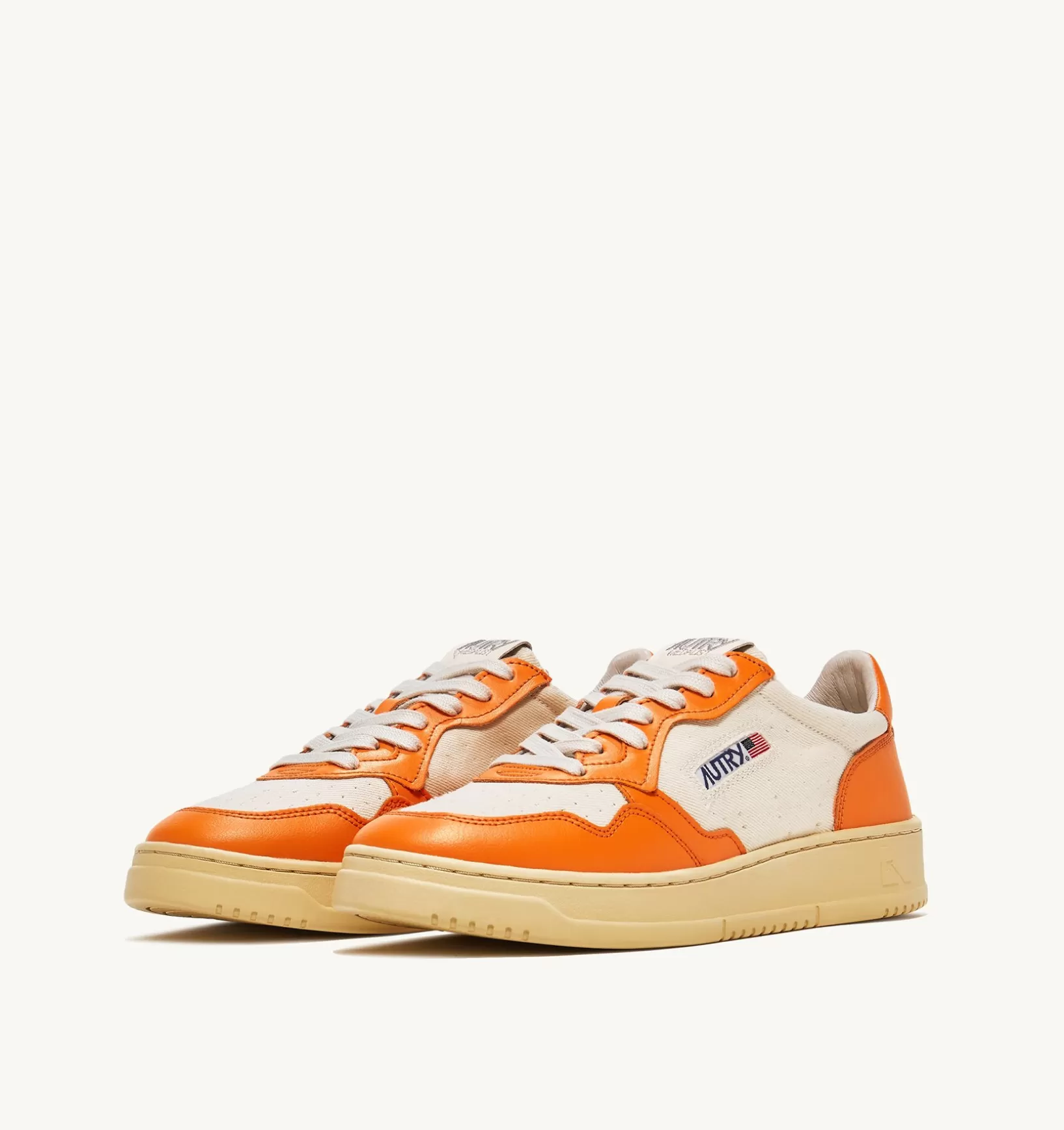 AUTRY Sneakers Medalist Low In Pelle E Canvas Bianco E Arancione^Donna Medalist