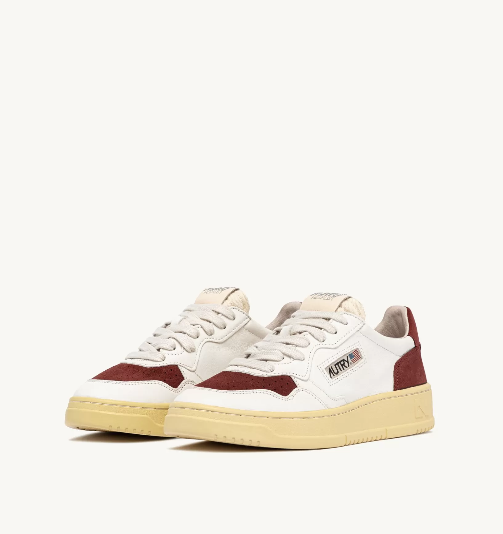AUTRY Sneakers Medalist Low In Pelle E Suede Bianco E Bordeaux^Donna Medalist