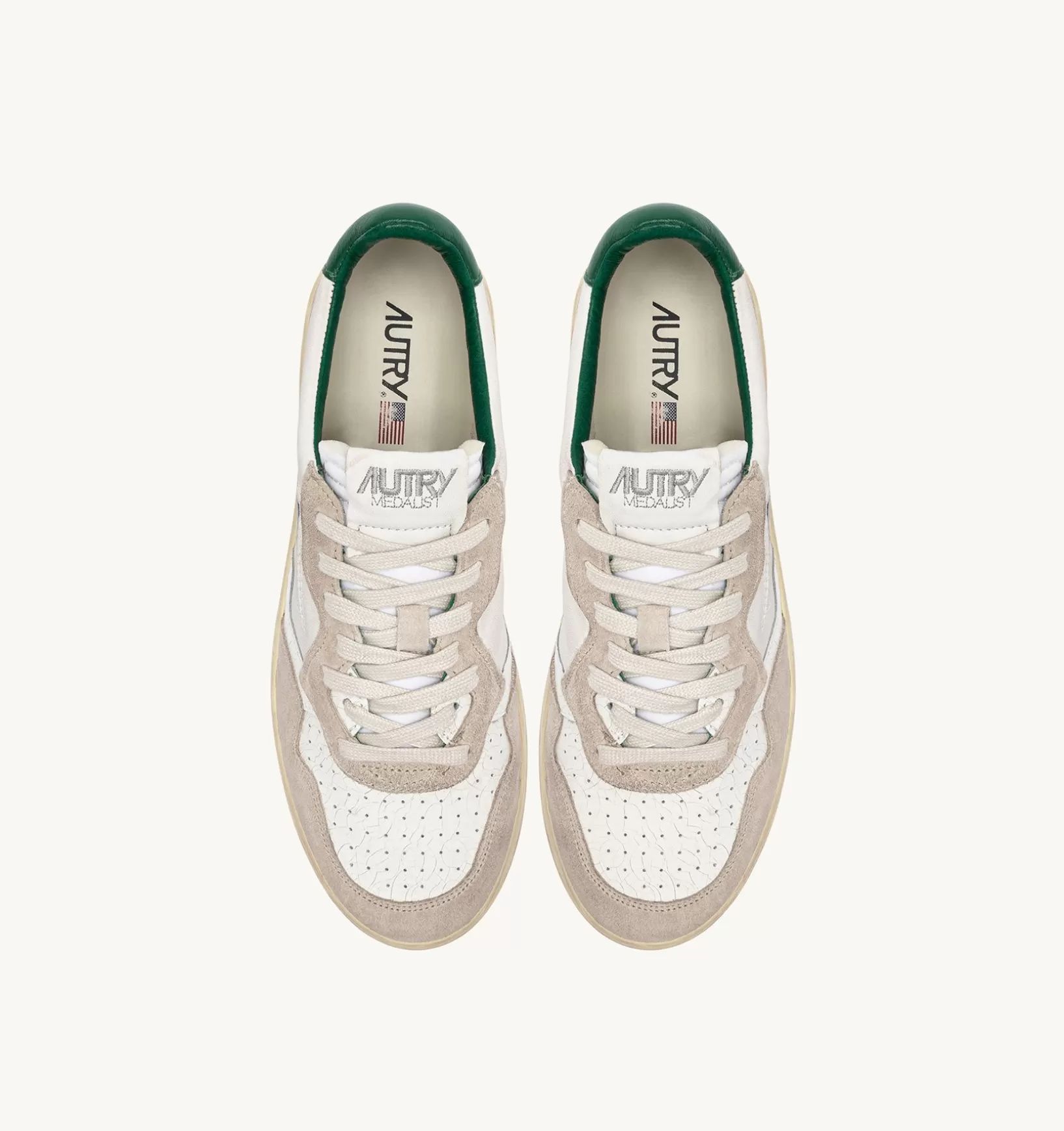 AUTRY Sneakers Medalist Low In Pelle E Suede Bianco E Verde^Donna Medalist