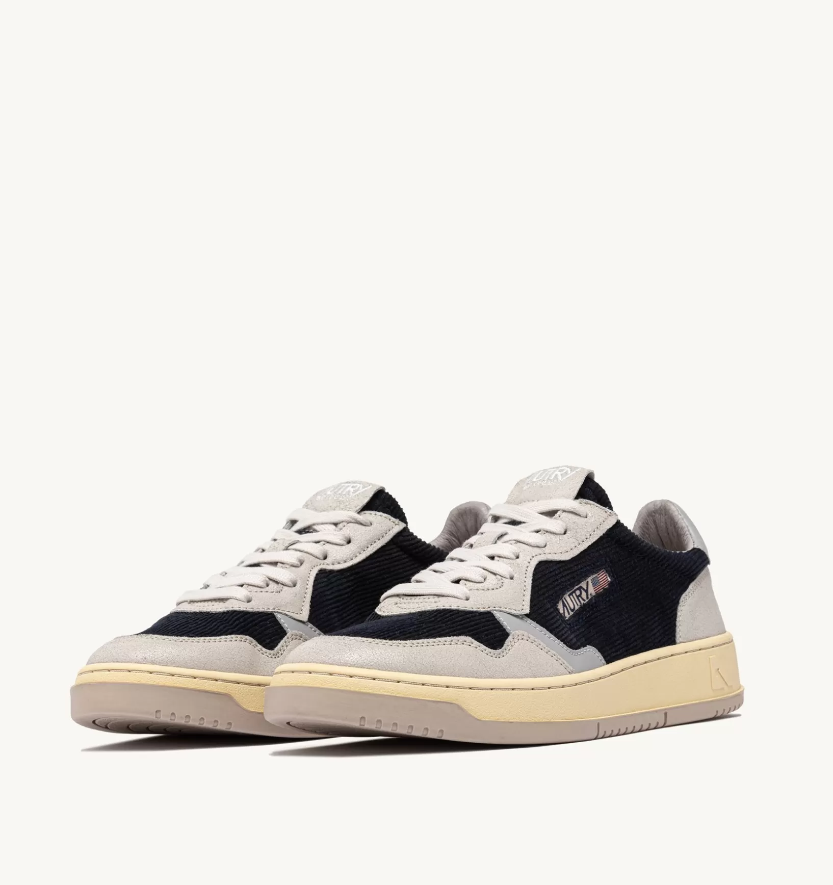 AUTRY Sneakers Medalist Low In Pelle Grigia E Velluto A Costine Blu^Uomo Medalist