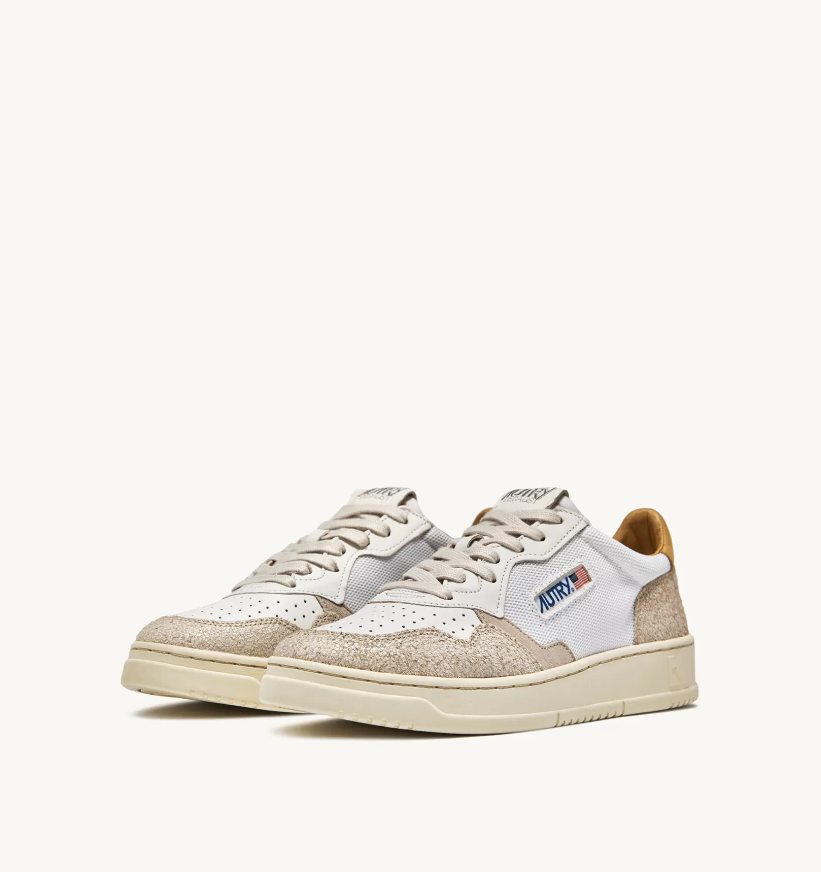 AUTRY Sneakers Medalist Low In Pelle Morbida Di Capra Effetto Dragon E Crackle Nabuk Color Bianco^Donna Medalist