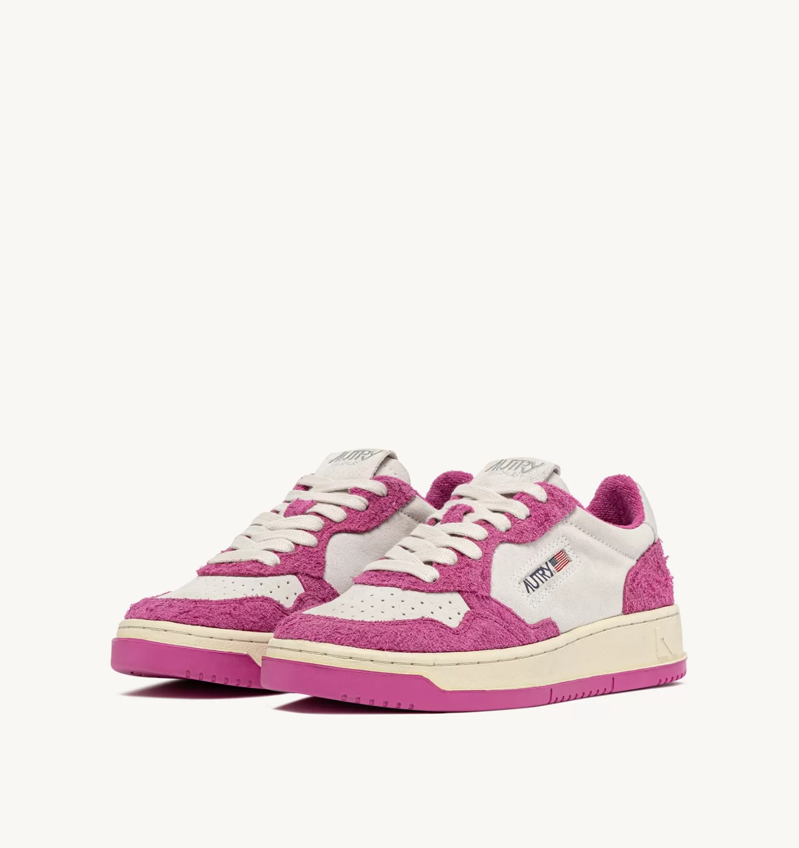 AUTRY Sneakers Medalist Low In Suede Bianco E Suede Effetto Hair Fucsia^Donna Medalist