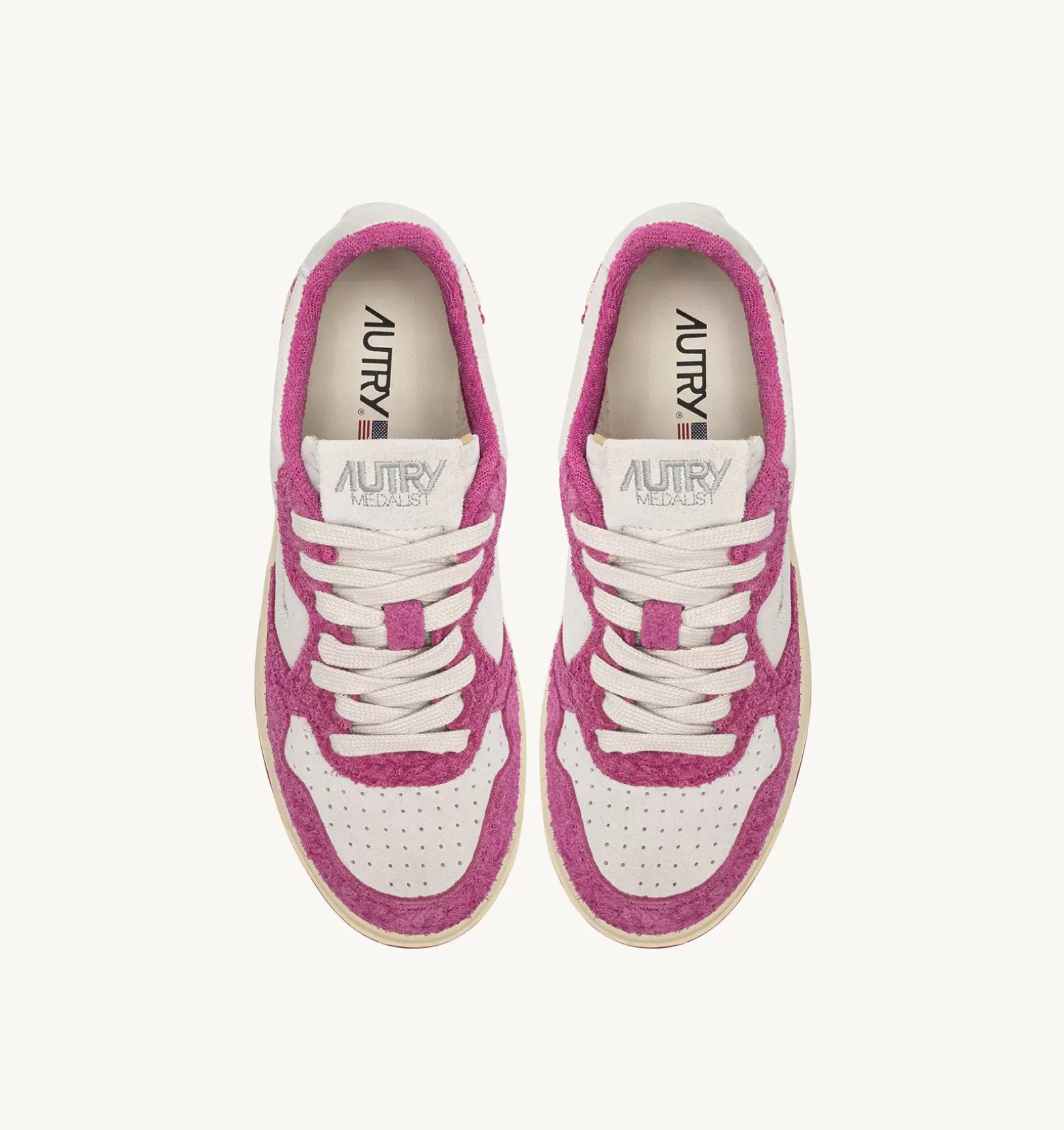AUTRY Sneakers Medalist Low In Suede Bianco E Suede Effetto Hair Fucsia^Donna Medalist