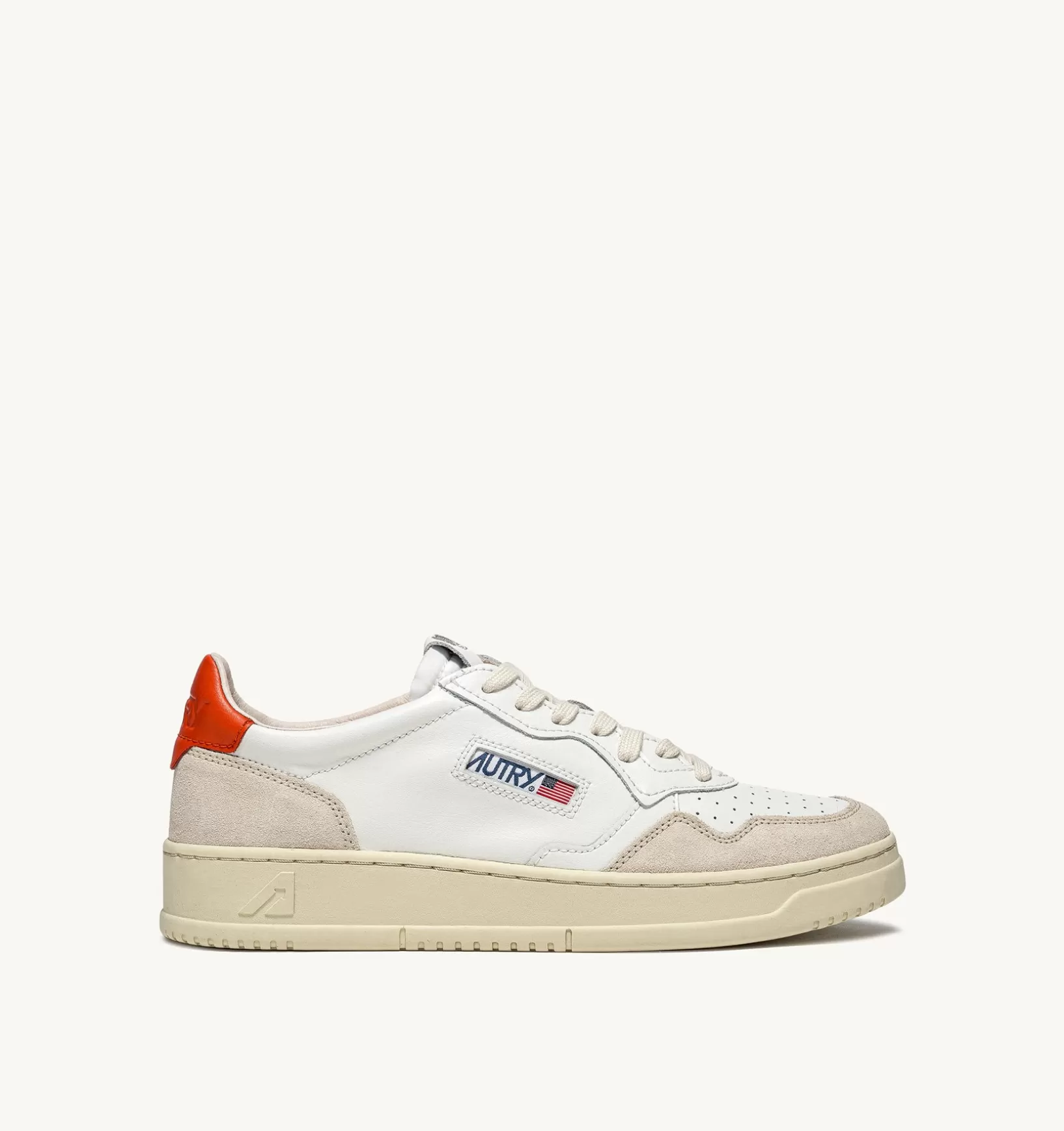 AUTRY Sneakers Medalist Low In Suede E Pelle Bianca E Arancione^Uomo Medalist