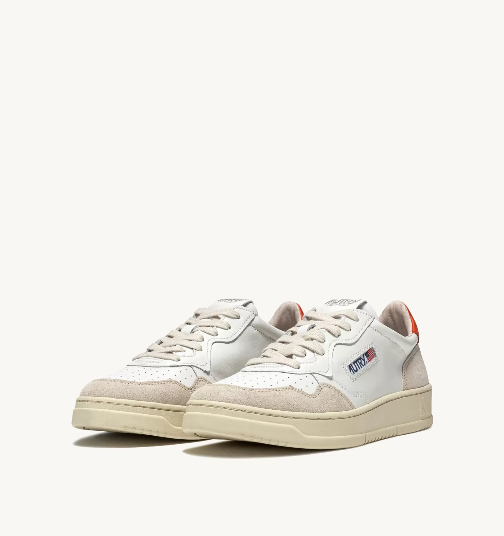 AUTRY Sneakers Medalist Low In Suede E Pelle Bianca E Arancione^Uomo Medalist