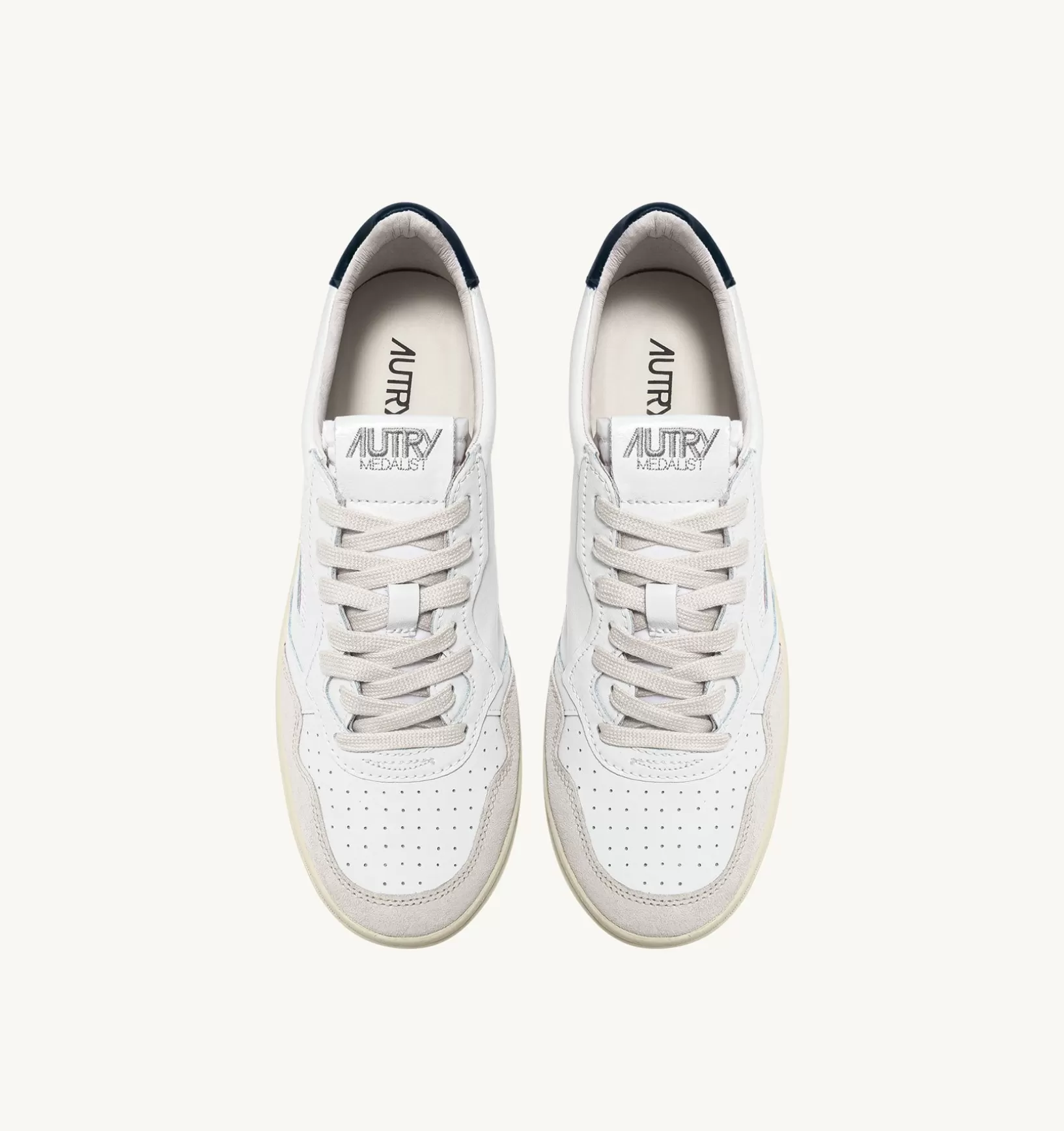 AUTRY Sneakers Medalist Low In Suede E Pelle Bianca E Blue^Donna Medalist
