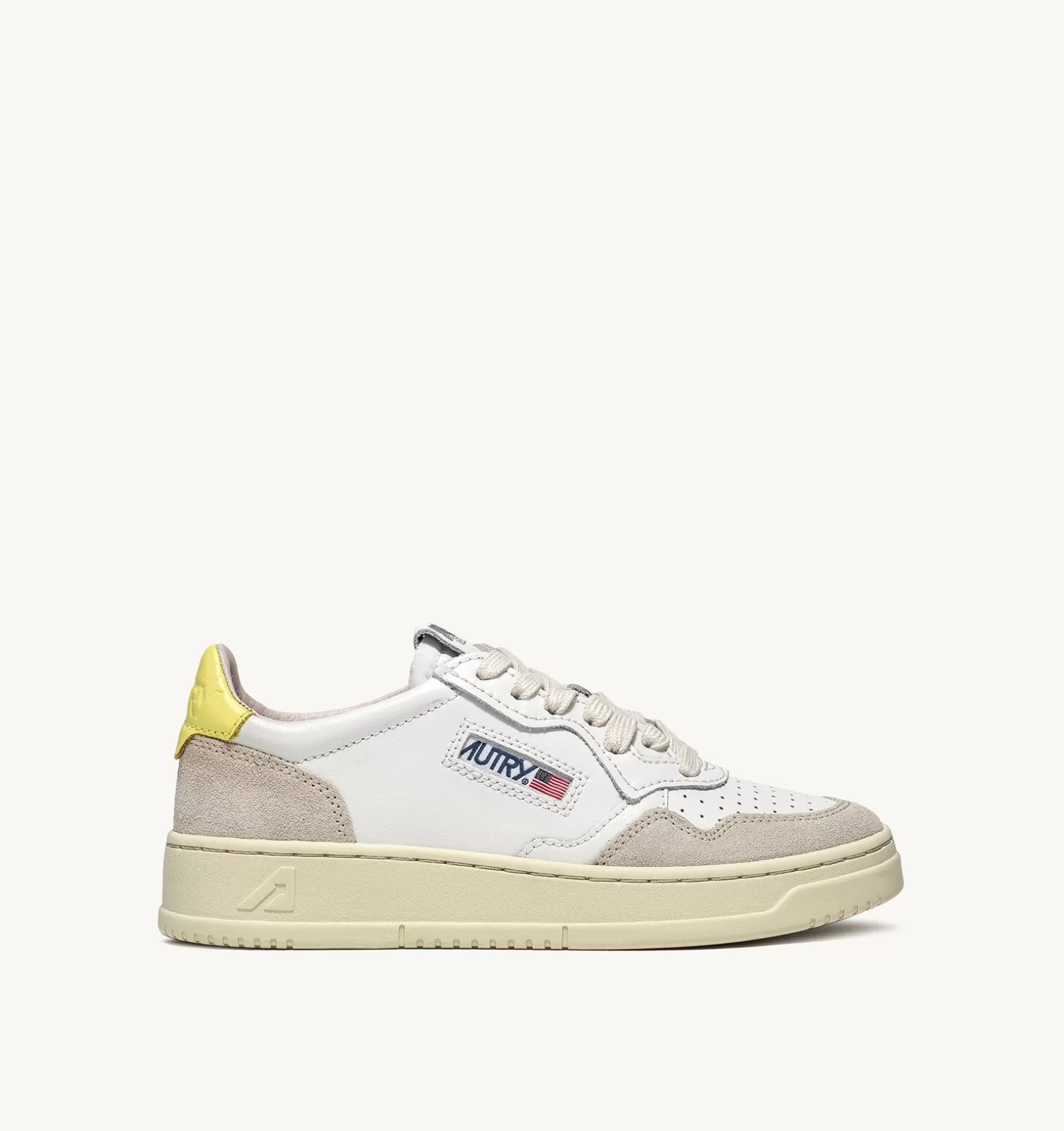 AUTRY Sneakers Medalist Low In Suede E Pelle Bianca E Gialla^Donna Medalist