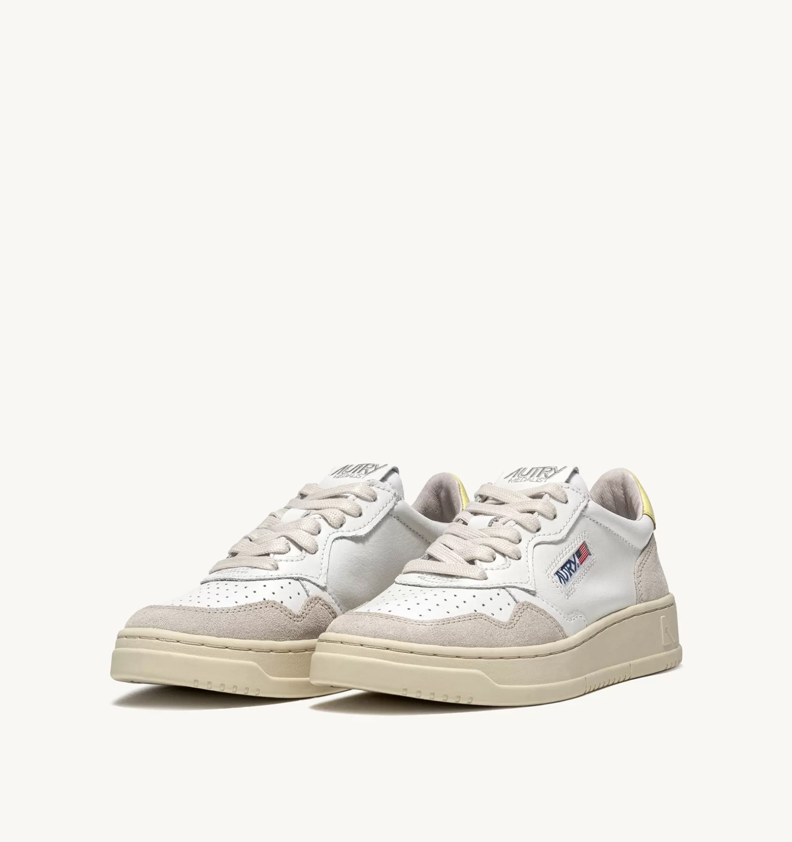 AUTRY Sneakers Medalist Low In Suede E Pelle Bianca E Gialla^Donna Medalist
