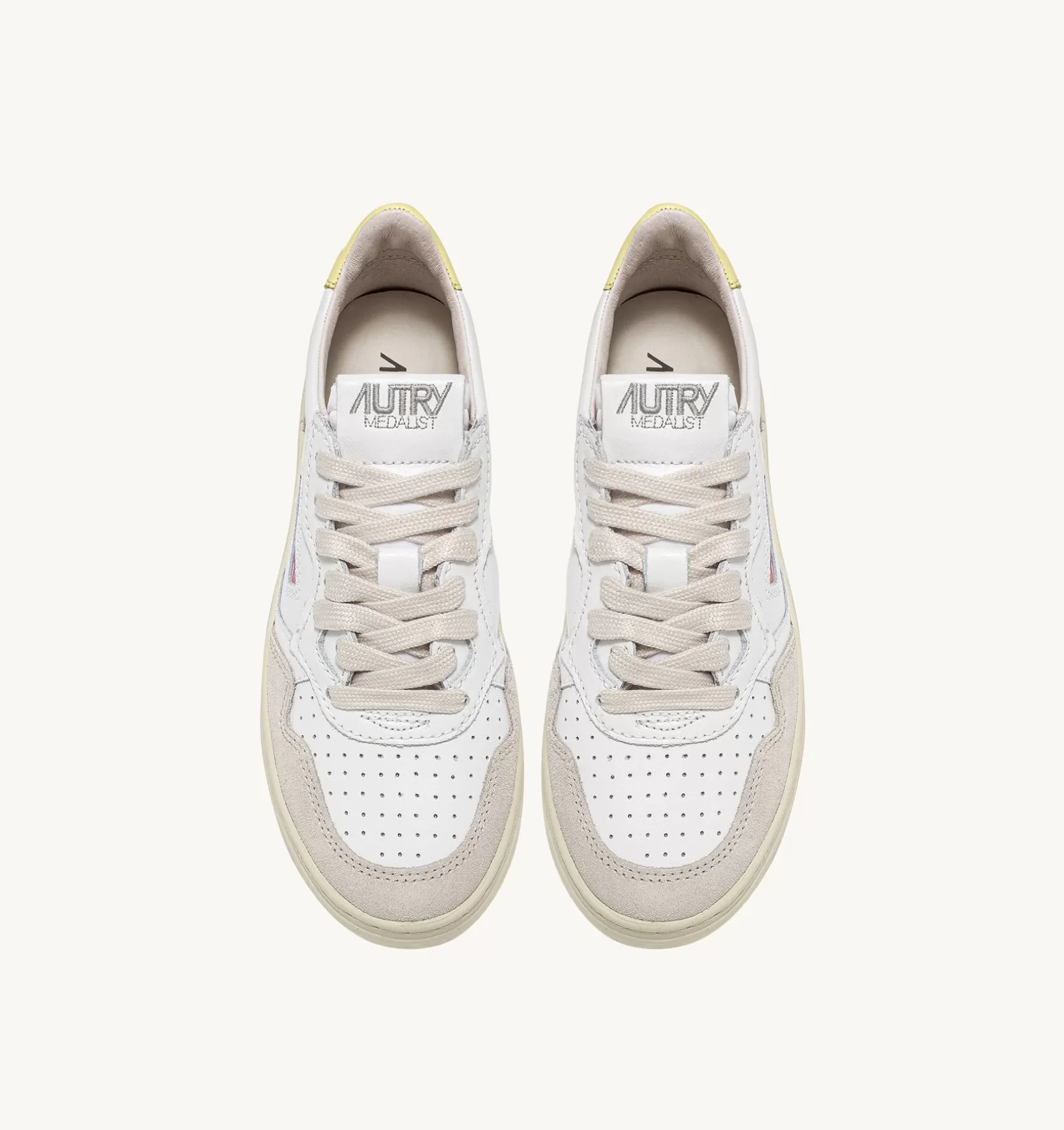 AUTRY Sneakers Medalist Low In Suede E Pelle Bianca E Gialla^Donna Medalist