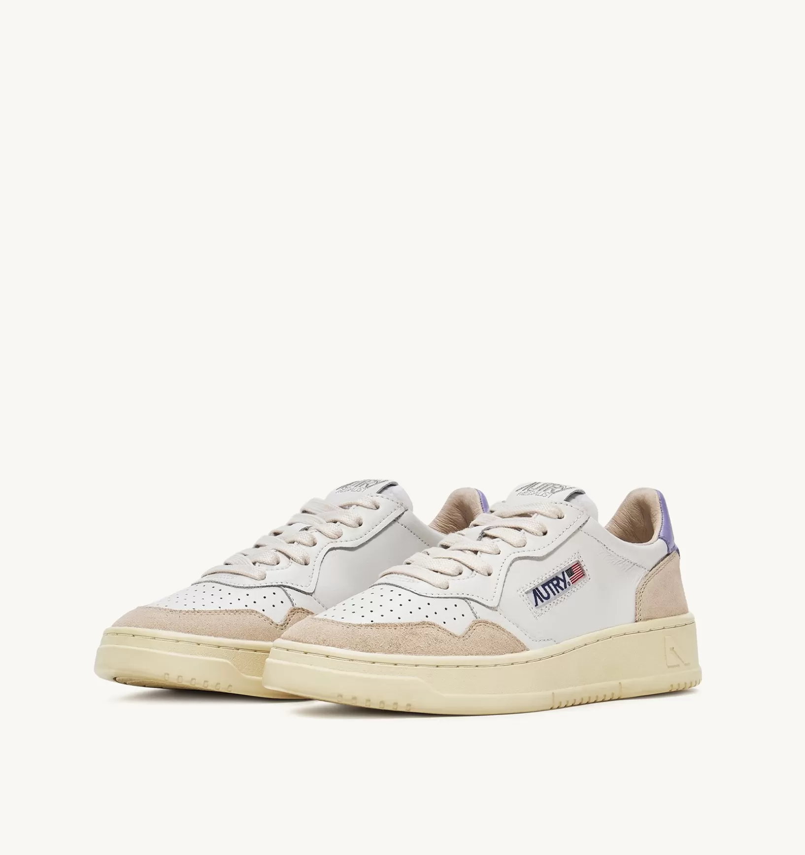 AUTRY Sneakers Medalist Low In Suede E Pelle Bianca E Lavander^Donna Medalist