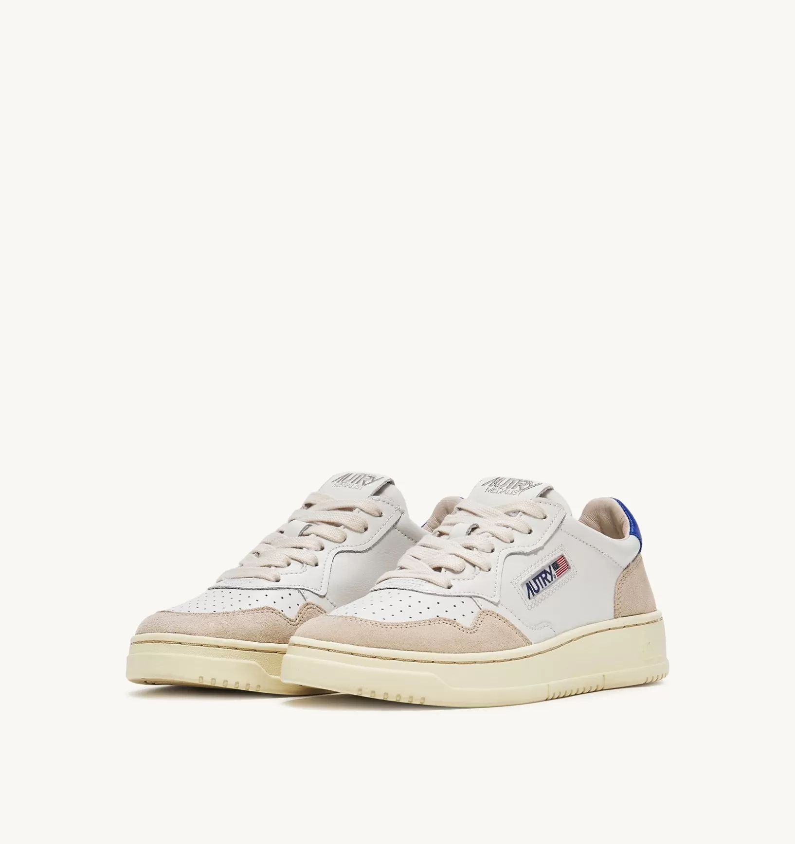 AUTRY Sneakers Medalist Low In Suede E Pelle Bianca E Prince Blue^Donna Medalist