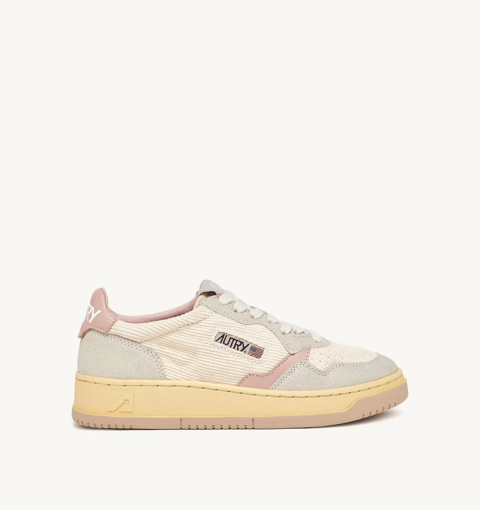 AUTRY Sneakers Medalist Low In Velluto A Costine Avorio E Pelle Grigia E Rosa^Donna Medalist