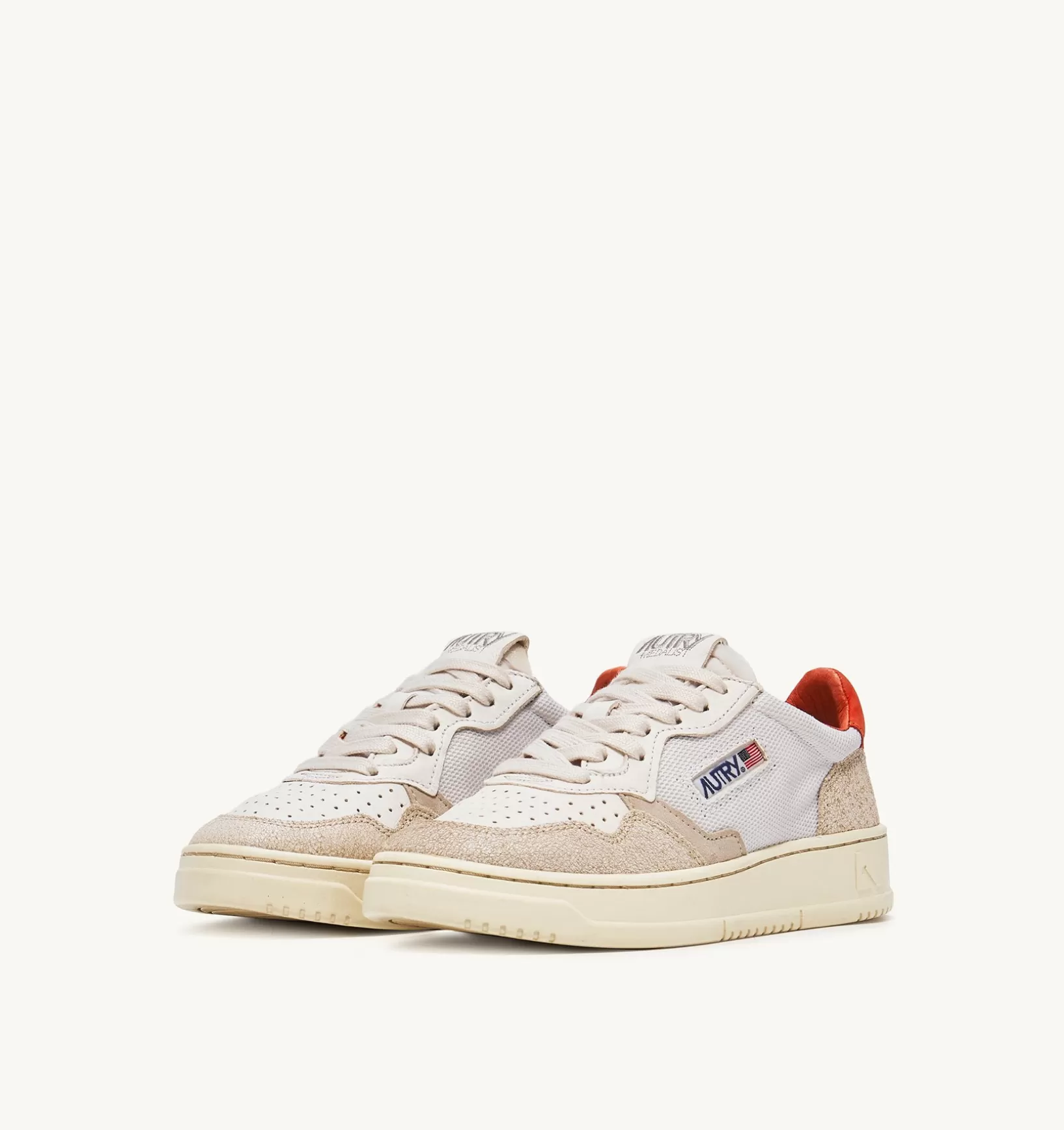 AUTRY Sneakers Medalist Low Pelle Di Capra E Nabuk Bianco Arancione^Donna Medalist