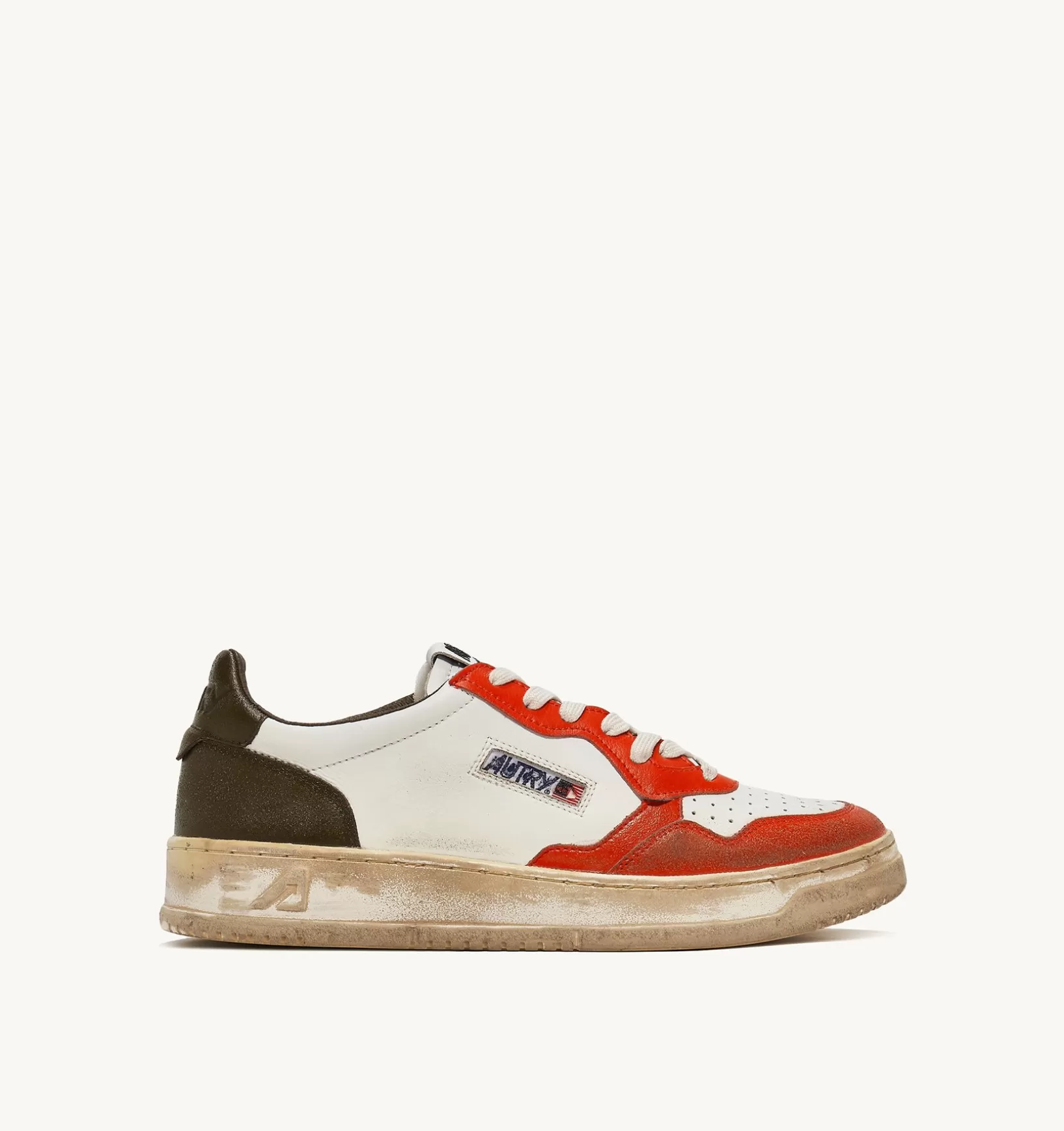 AUTRY Sneakers Medalist Low Super Vintage In Pelle Bianco Arancione Militare^Uomo Super Vintage
