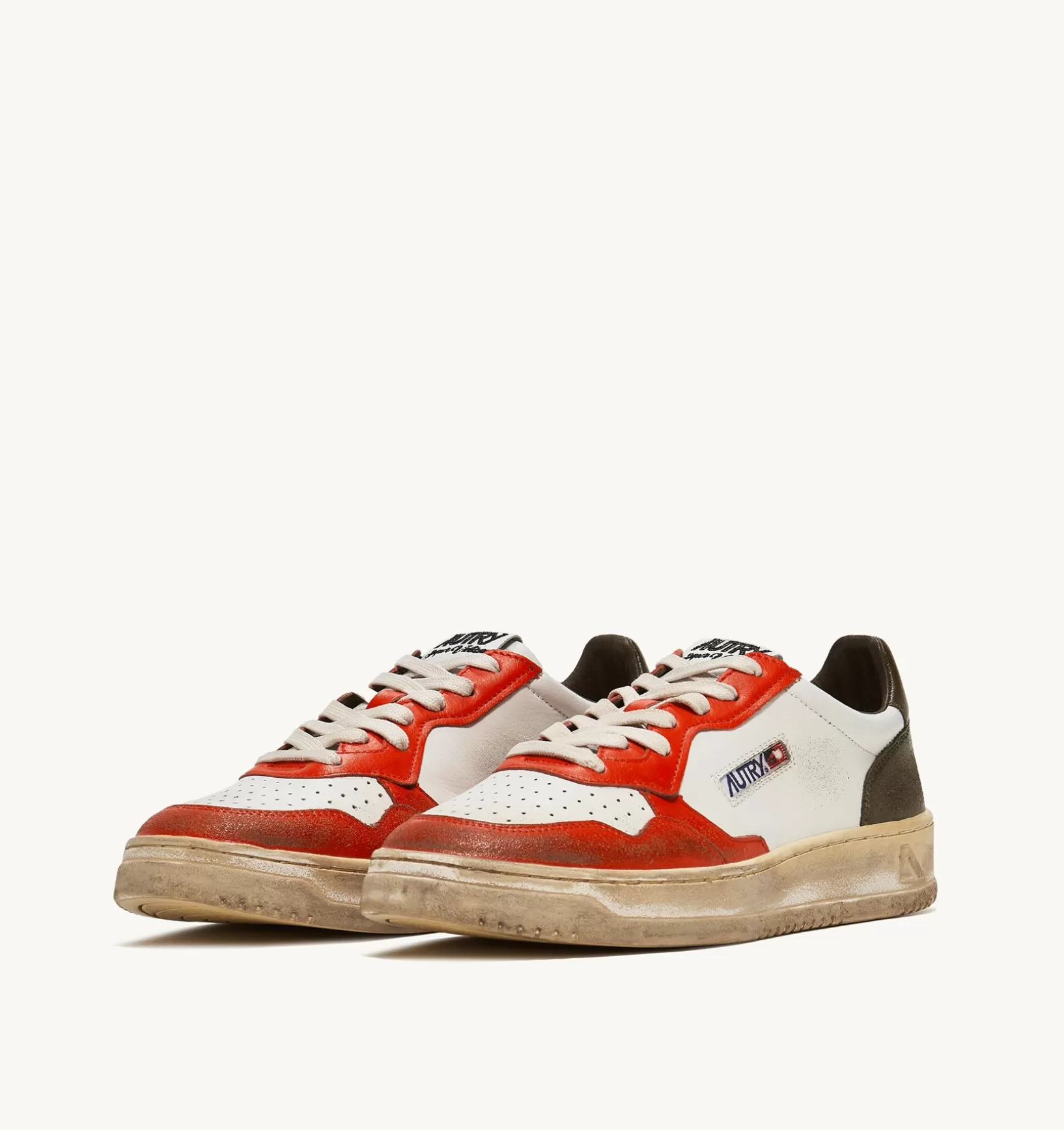 AUTRY Sneakers Medalist Low Super Vintage In Pelle Bianco Arancione Militare^Donna Super Vintage