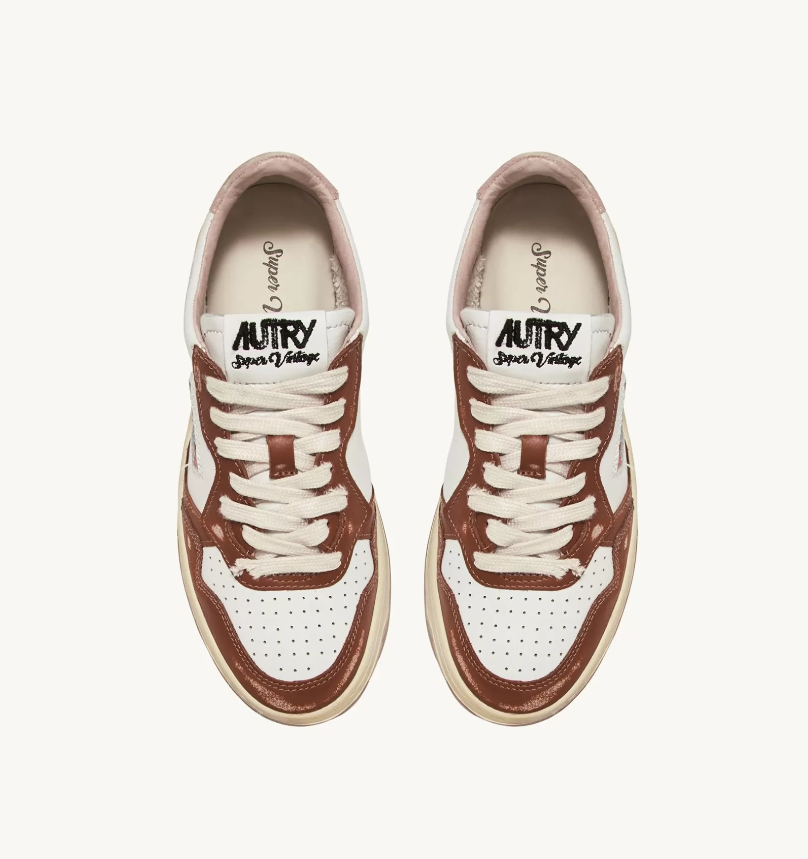 AUTRY Sneakers Medalist Low Super Vintage In Pelle Bianco Marrone Rosa^Uomo Medalist
