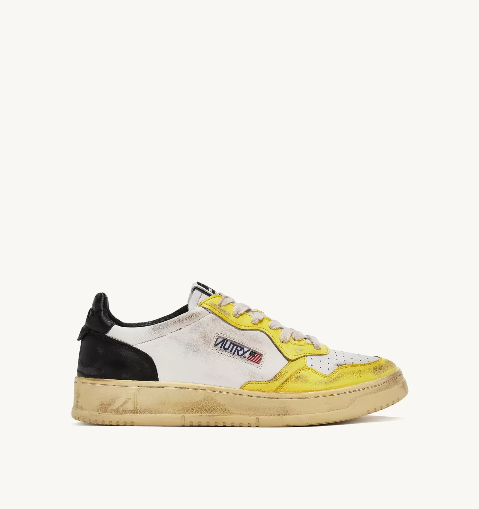 AUTRY Sneakers Medalist Low Super Vintage In Pelle Bianco Nero Giallo^Donna Super Vintage