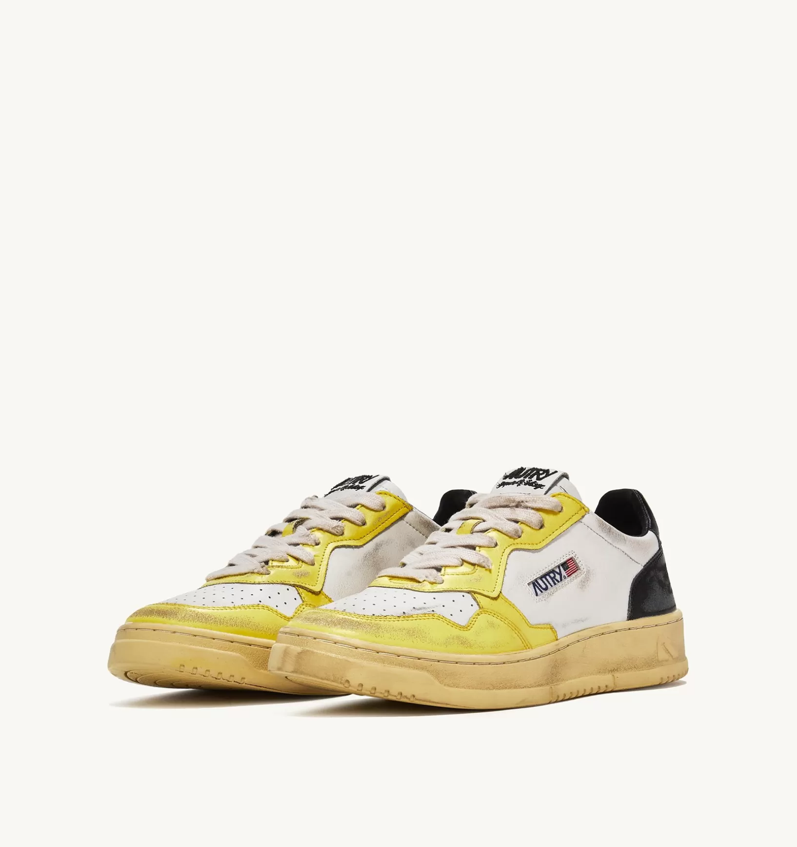 AUTRY Sneakers Medalist Low Super Vintage In Pelle Bianco Nero Giallo^Donna Super Vintage