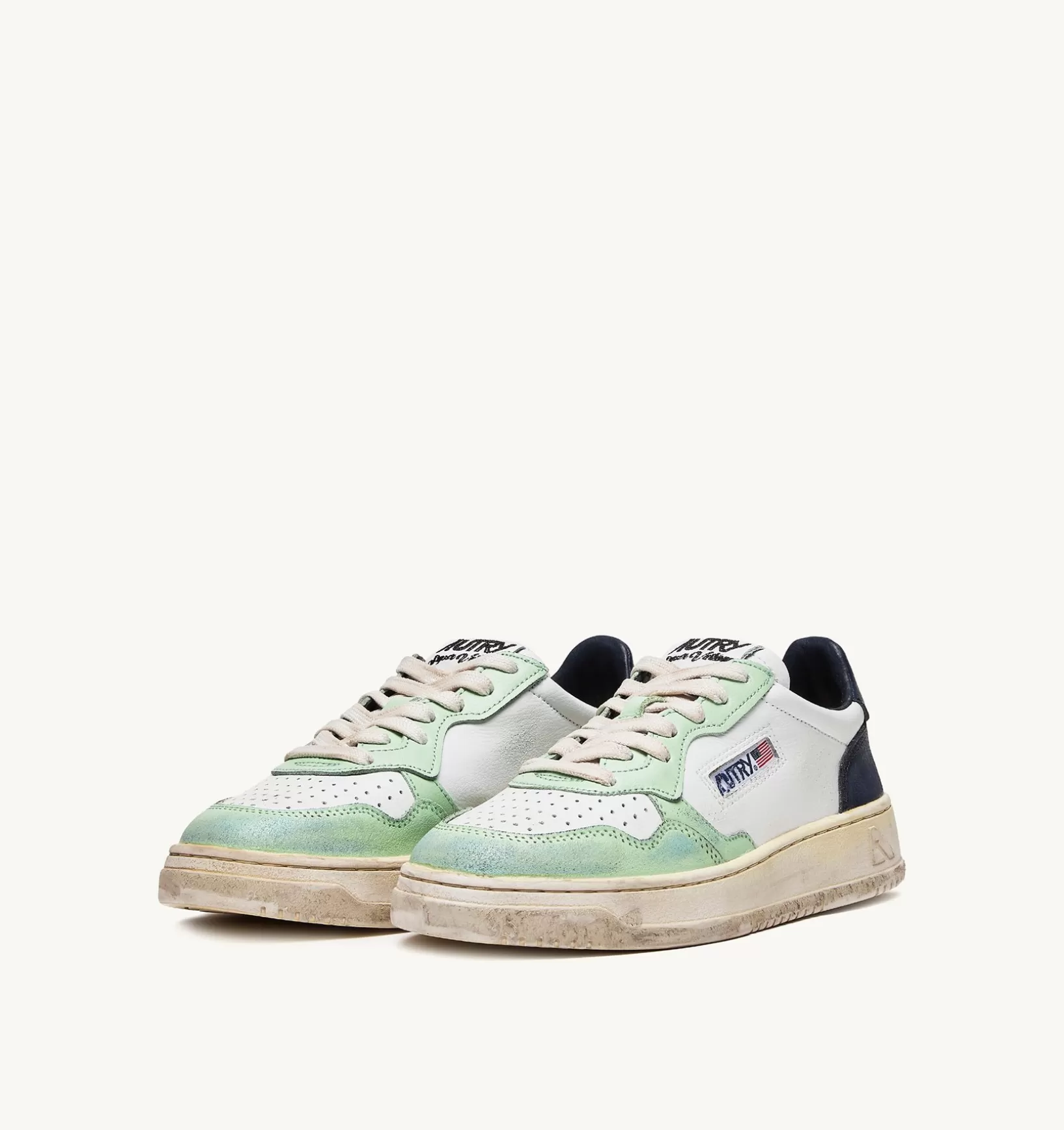 AUTRY Sneakers Medalist Low Super Vintage In Pelle Bianco Nile Blu^Donna Super Vintage