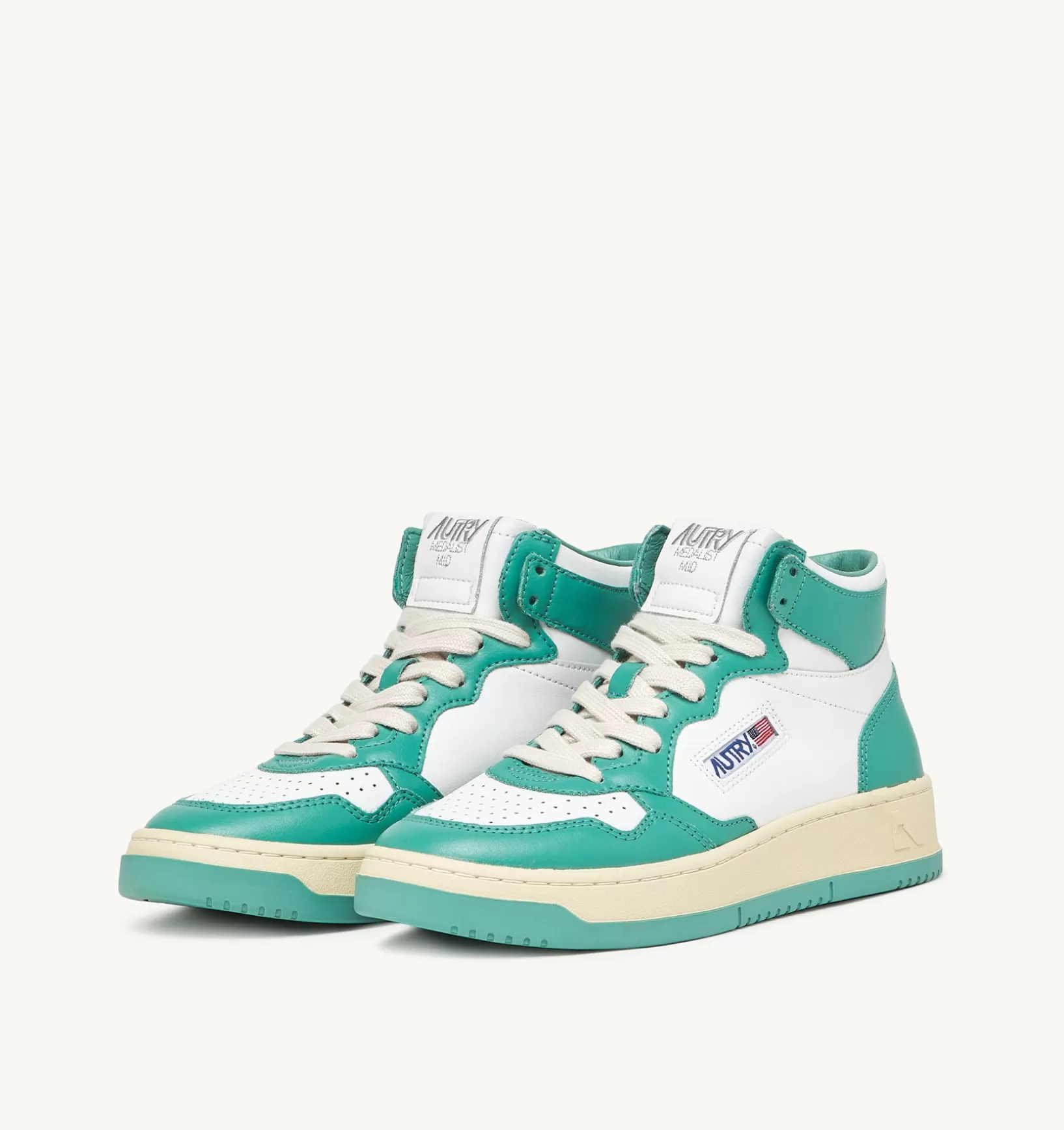 AUTRY Sneakers Medalist Mid In Pelle Bianca E Verde^Donna Medalist