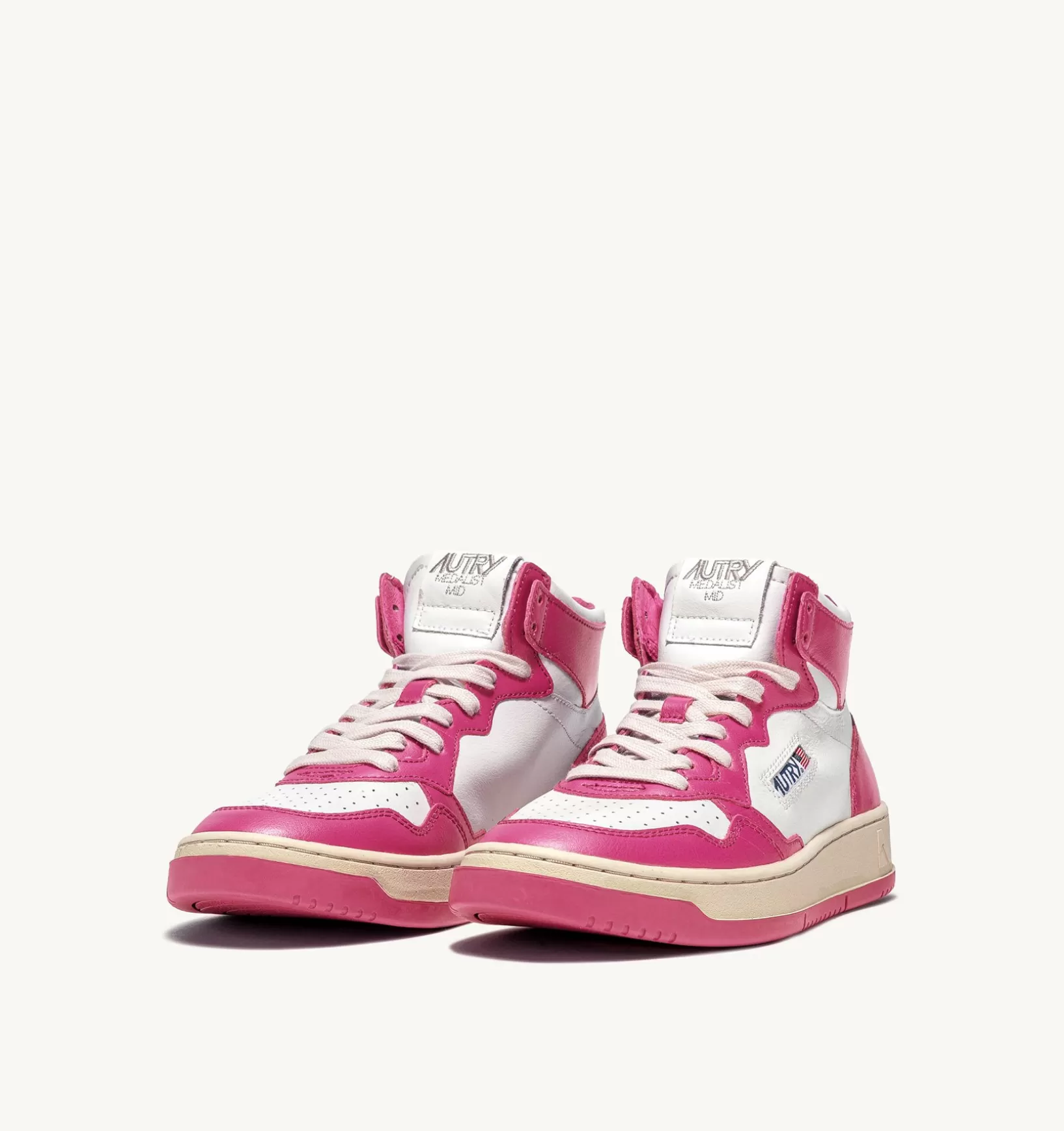 AUTRY Sneakers Medalist Mid In Pelle Bicolore Bianco E Fuxia^Donna Medalist