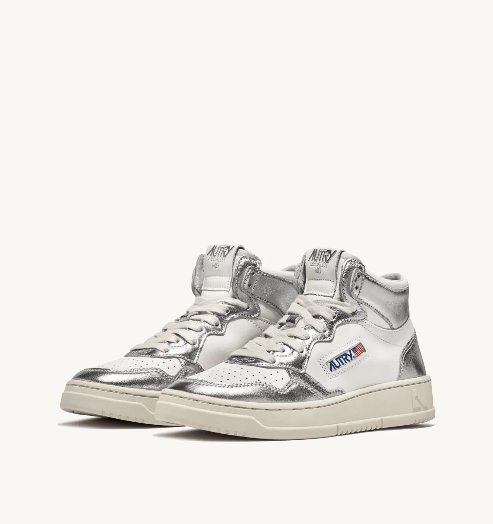 AUTRY Sneakers Medalist Mid In Pelle Bicolore Bianco E Silver^Donna Medalist