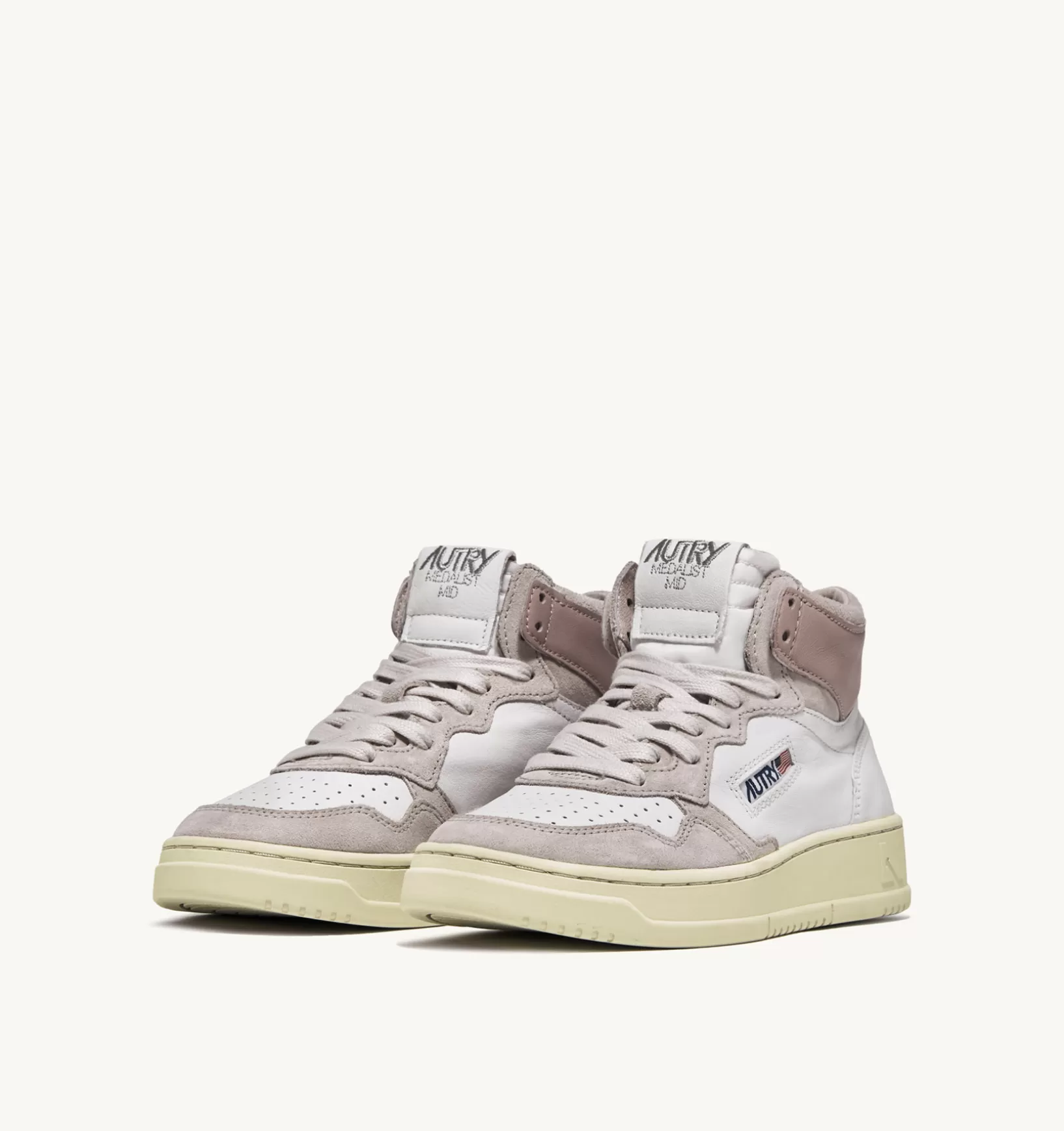 AUTRY Sneakers Medalist Mid In Pelle Di Capra E Suede Bianco Rosa^Donna Medalist