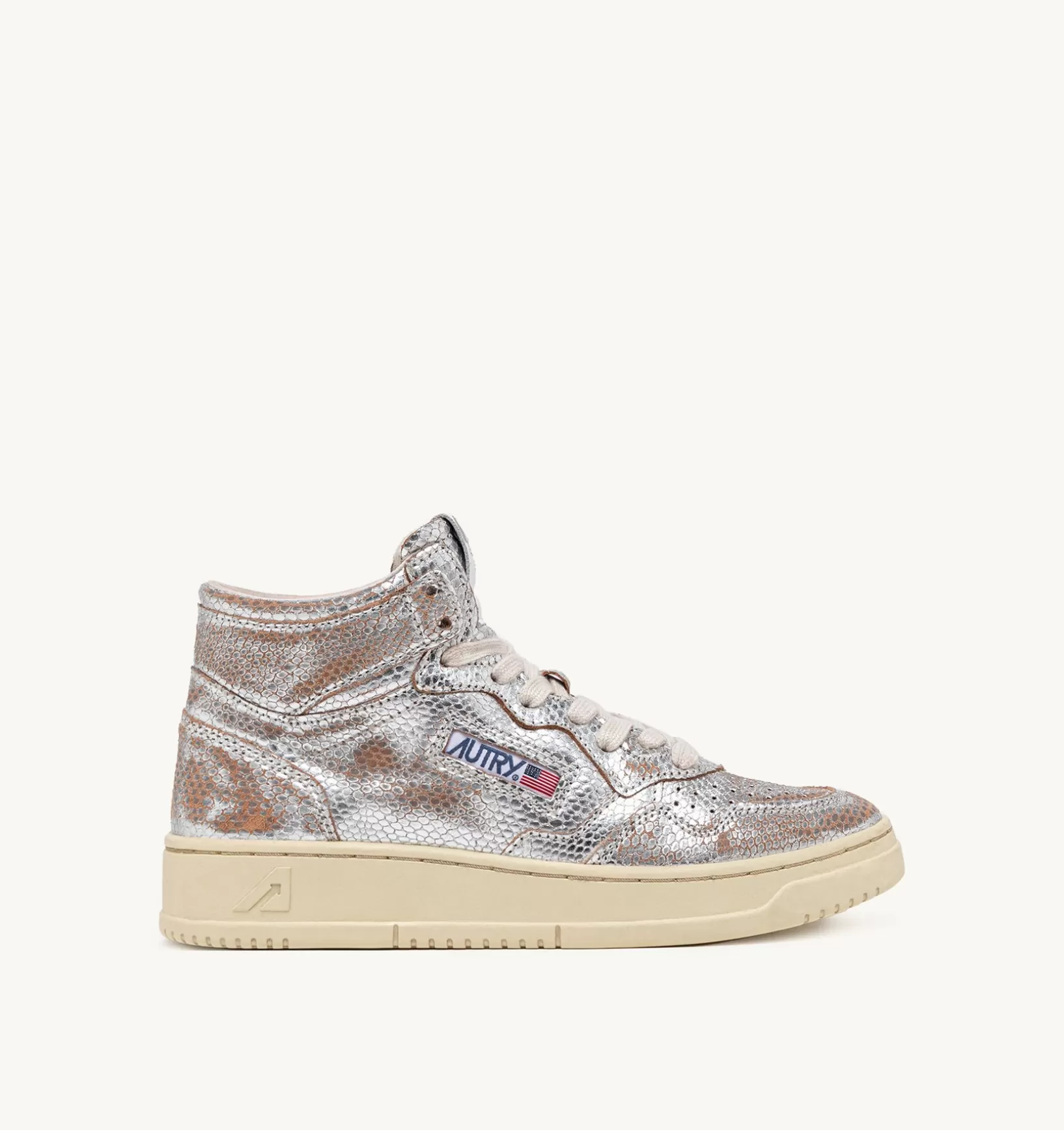 AUTRY Sneakers Medalist Mid In Pelle Effetto Snake Argento^Donna Medalist