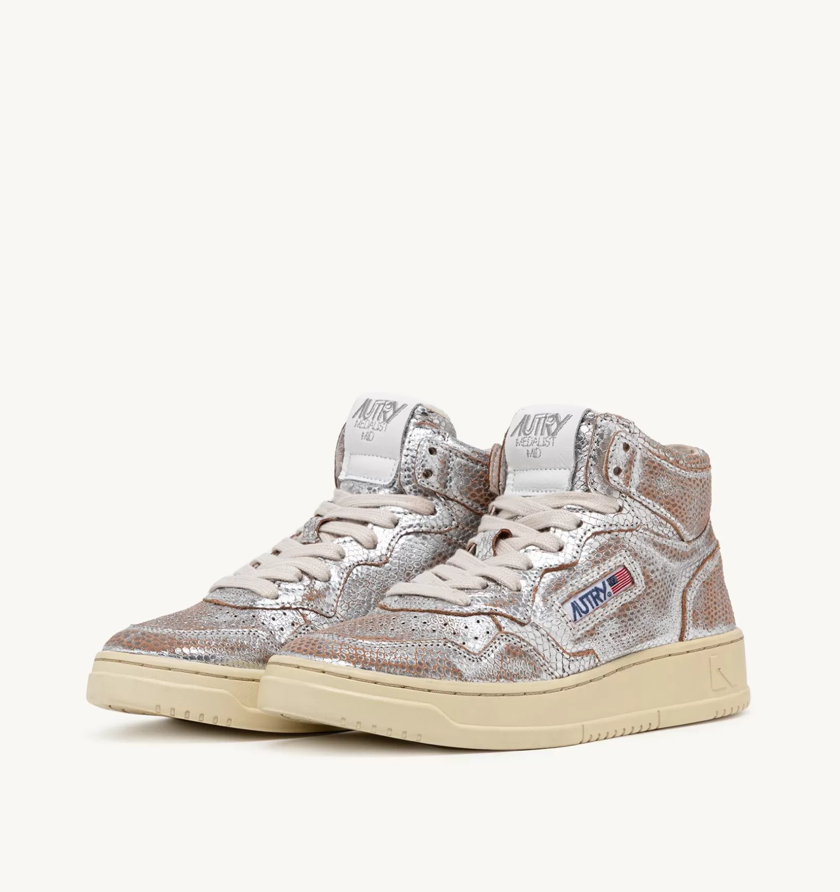 AUTRY Sneakers Medalist Mid In Pelle Effetto Snake Argento^Donna Medalist