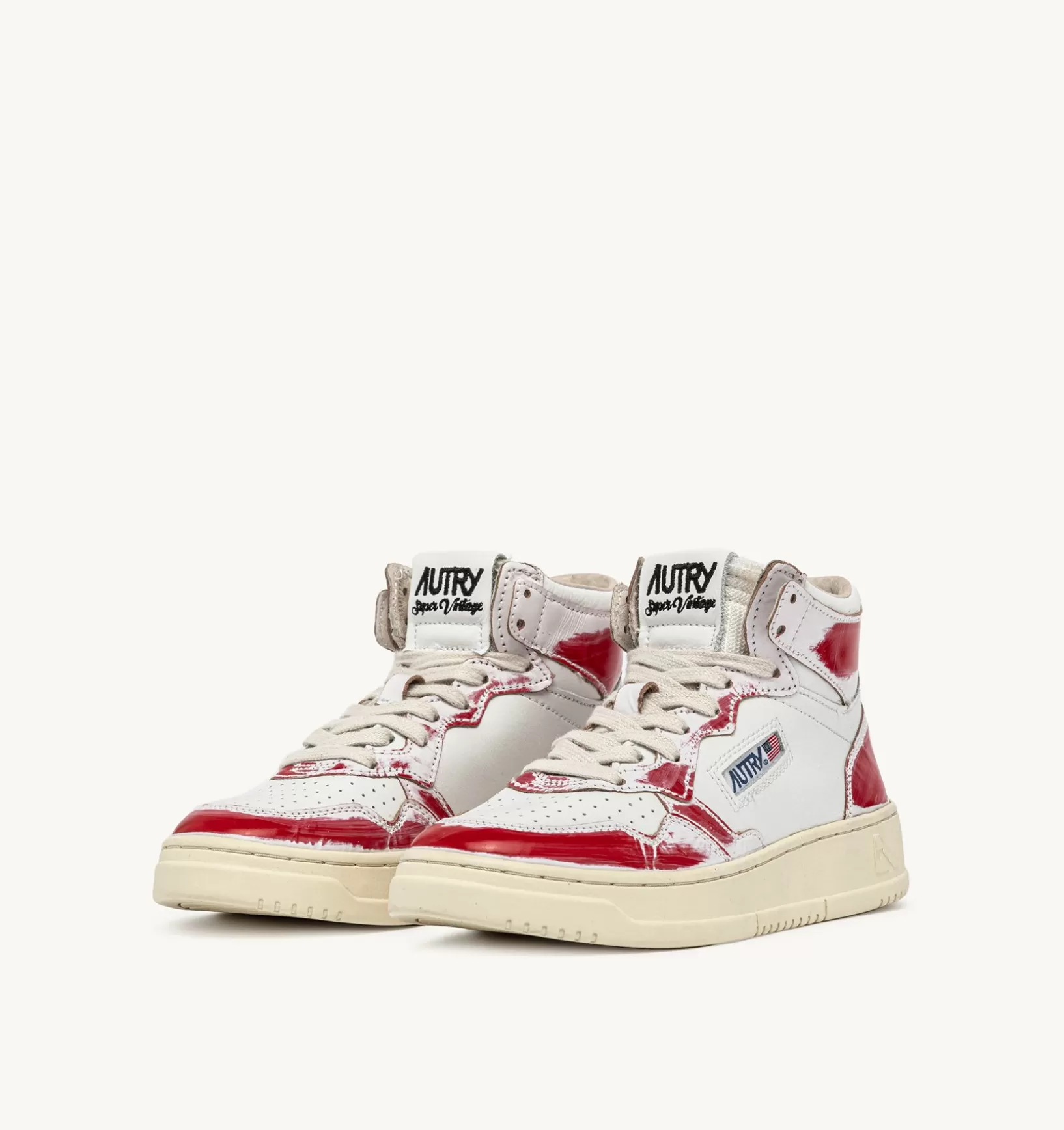 AUTRY Sneakers Medalist Mid Super Vintage In Pelle Asportable Bianco Rosso^Donna Super Vintage