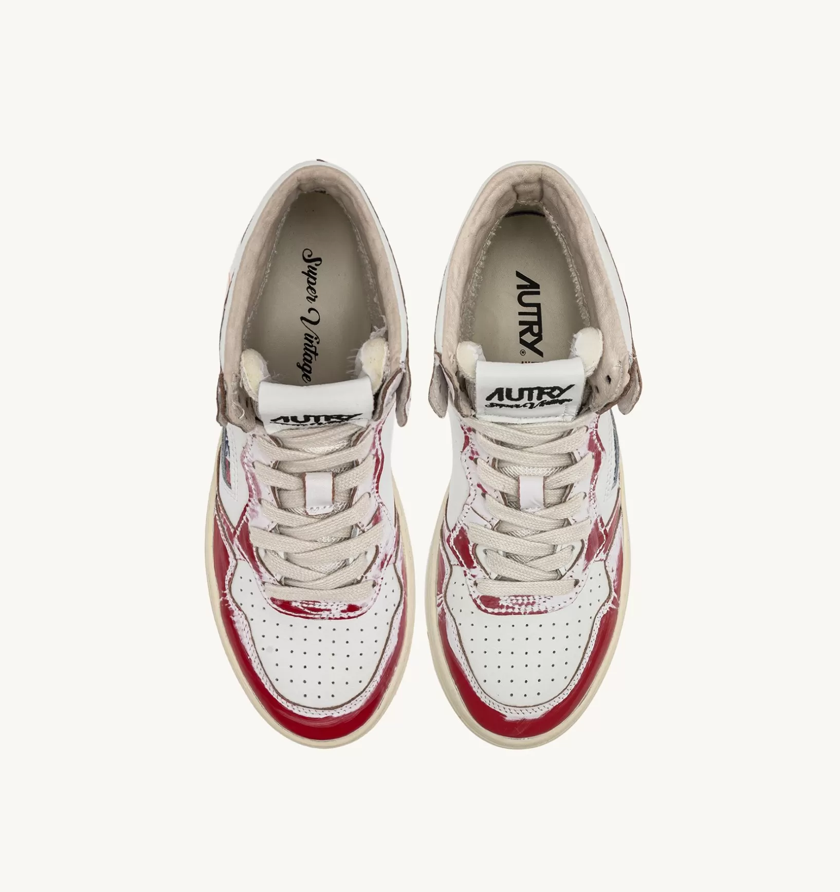AUTRY Sneakers Medalist Mid Super Vintage In Pelle Asportable Bianco Rosso^Donna Super Vintage