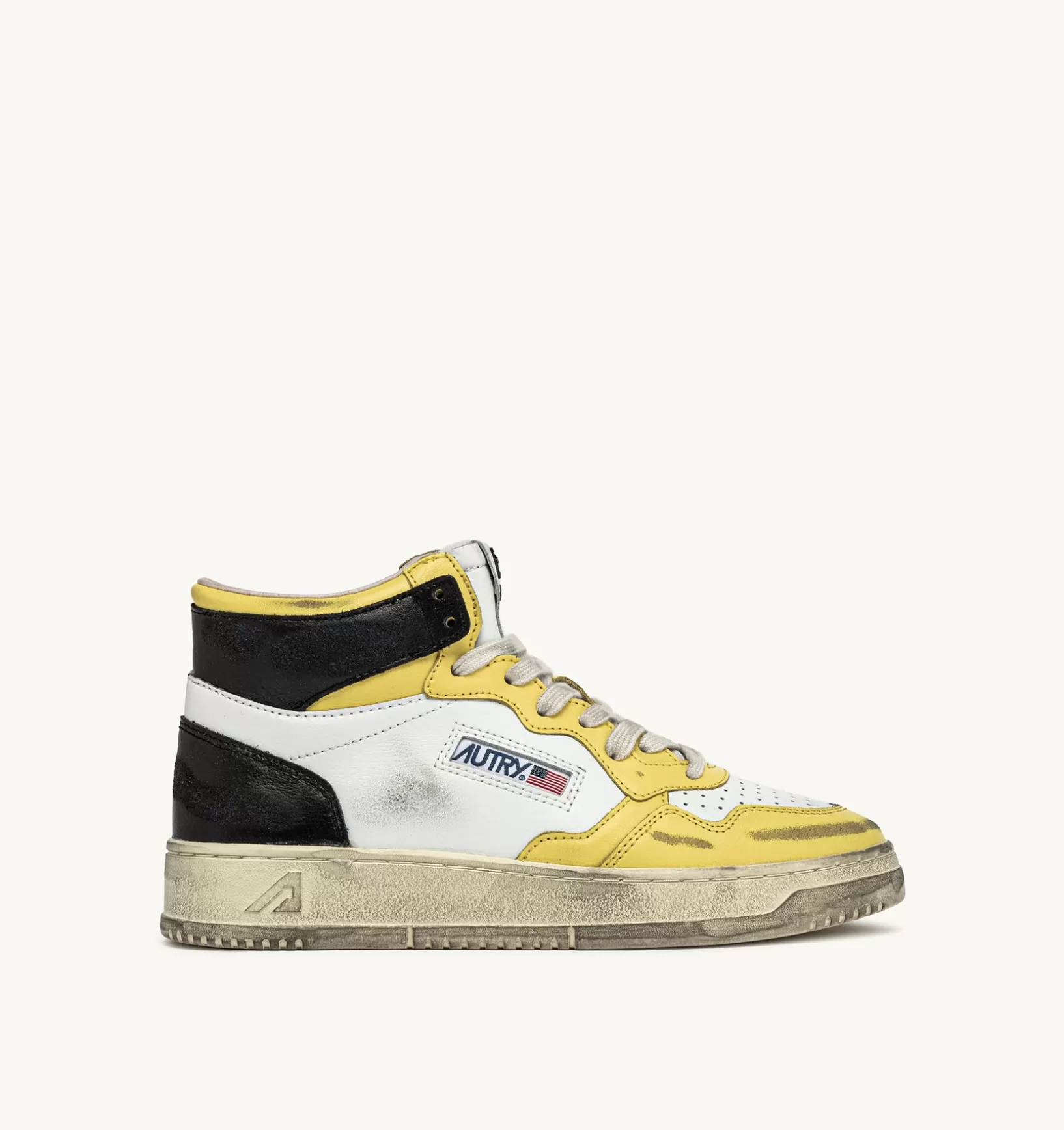 AUTRY Sneakers Medalist Mid Super Vintage In Pelle Bianco Nero Giallo^Donna Super Vintage