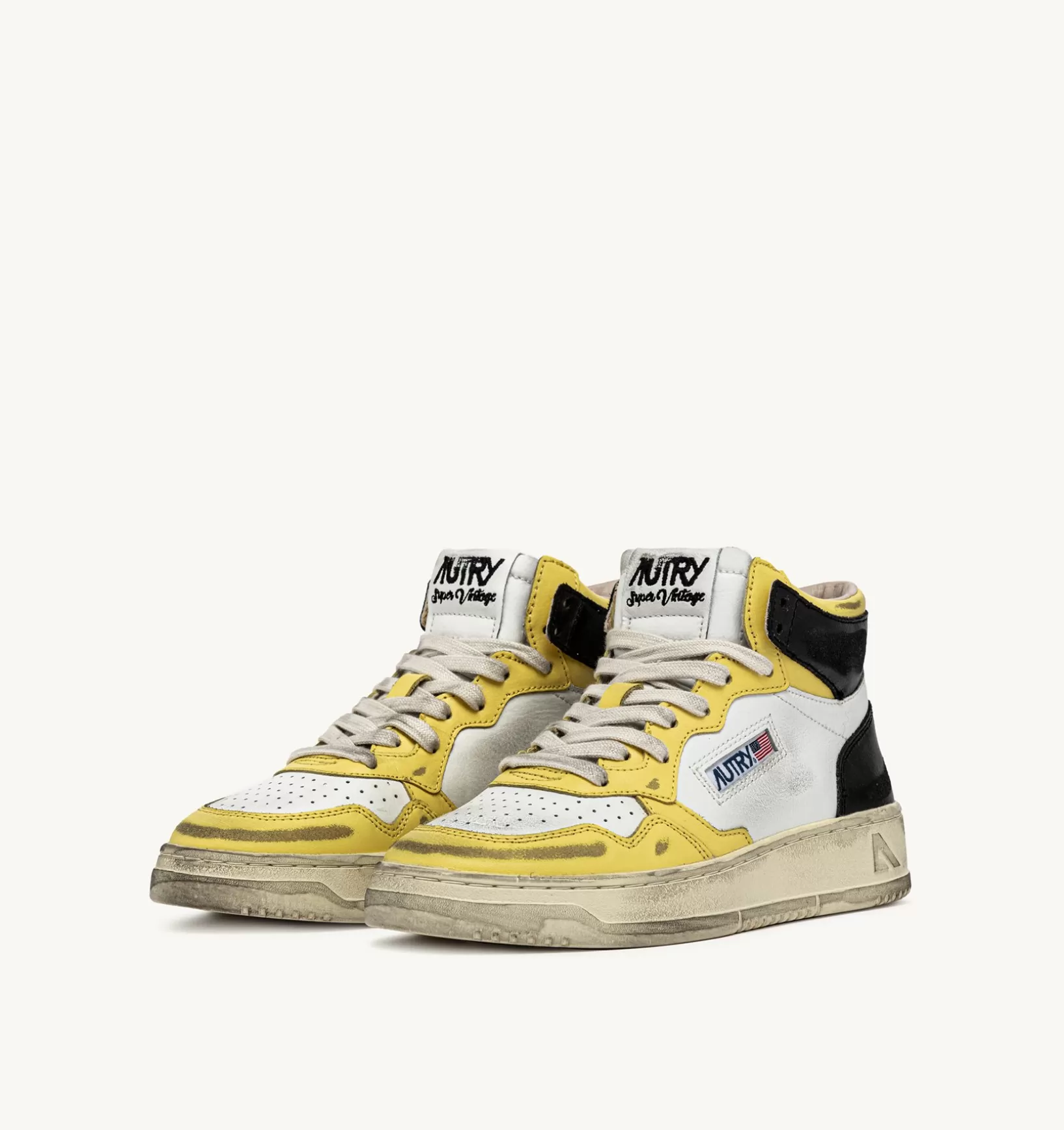 AUTRY Sneakers Medalist Mid Super Vintage In Pelle Bianco Nero Giallo^Donna Super Vintage