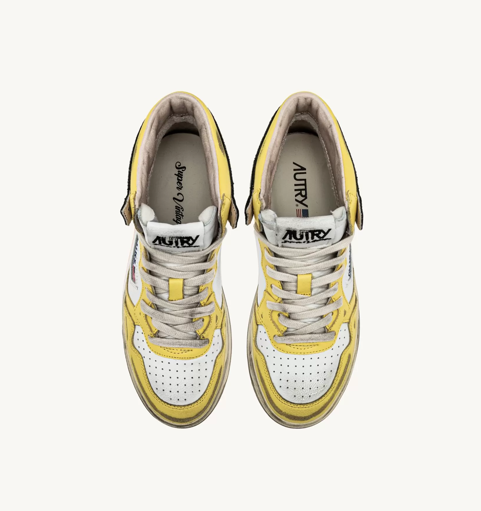 AUTRY Sneakers Medalist Mid Super Vintage In Pelle Bianco Nero Giallo^Donna Super Vintage